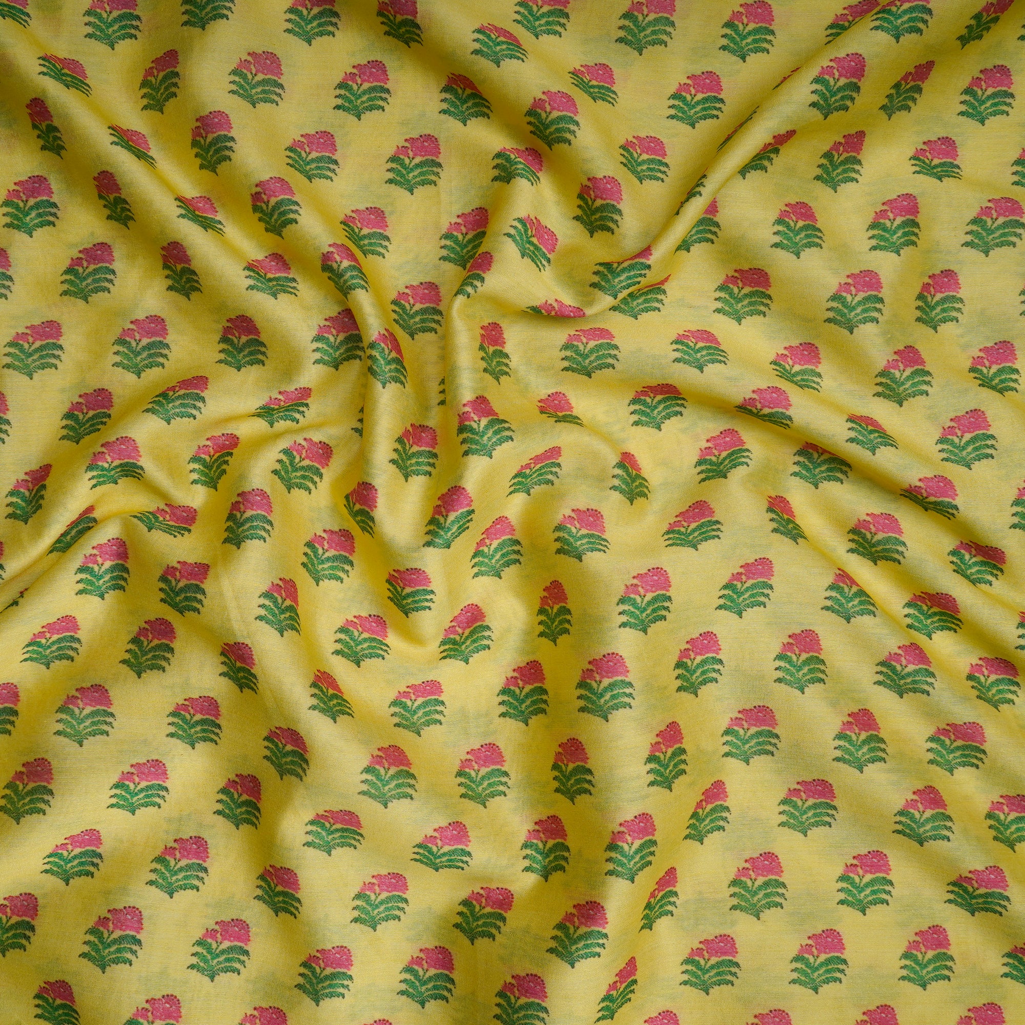 Yellow Color Digital Printed Pure Chanderi Fabric