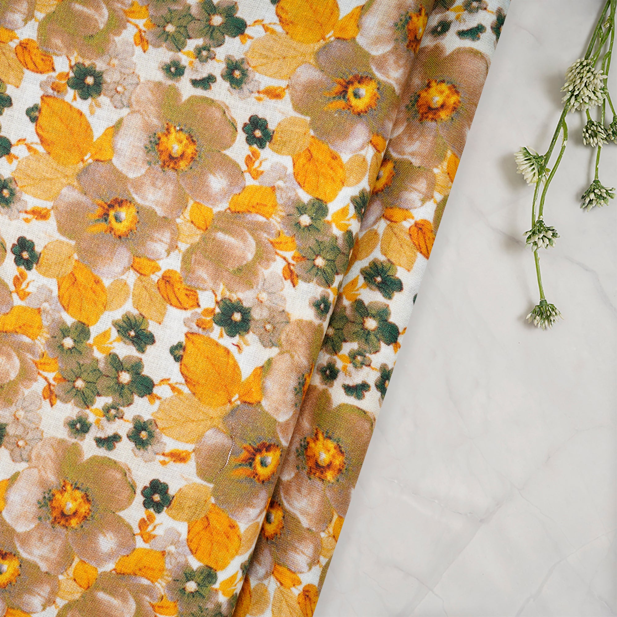 Multi Color Floral Pattern Digital Print Linen Fabric
