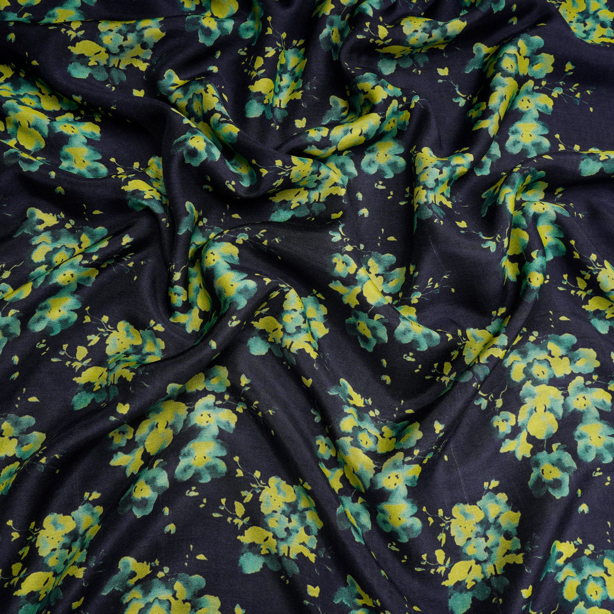 Dark Blue Floral Pattern Digital Print-Bemberg Modal Fabric