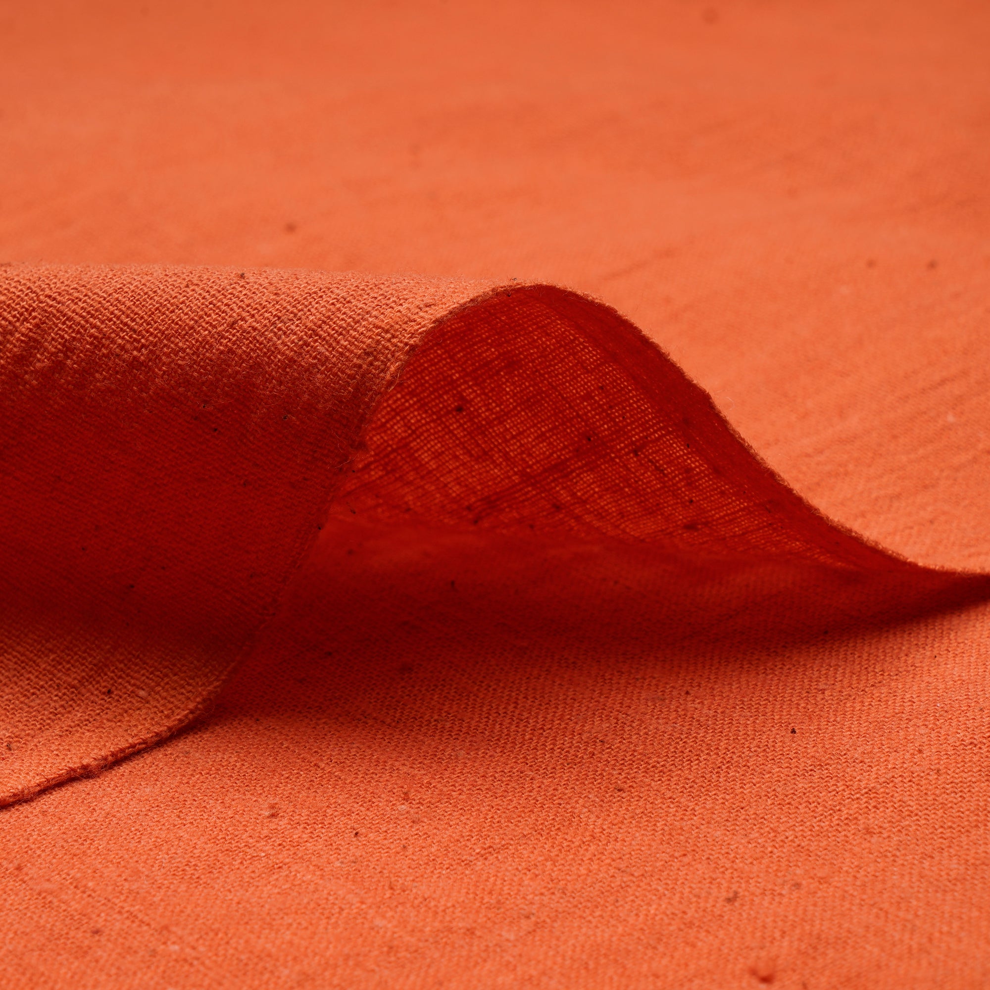 Mandarin Orange Piece Dyed Plain Handspun Handwoven Cotton Fabric