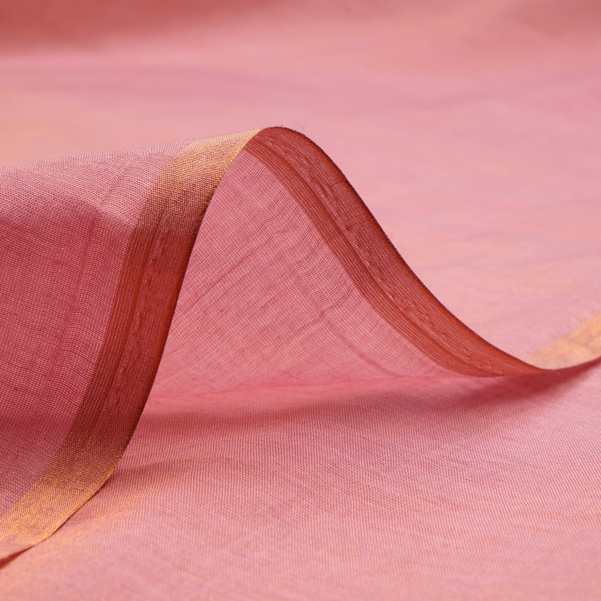 Pink-Gold Piece Dyed Pure Tissue Chanderi Fabric
