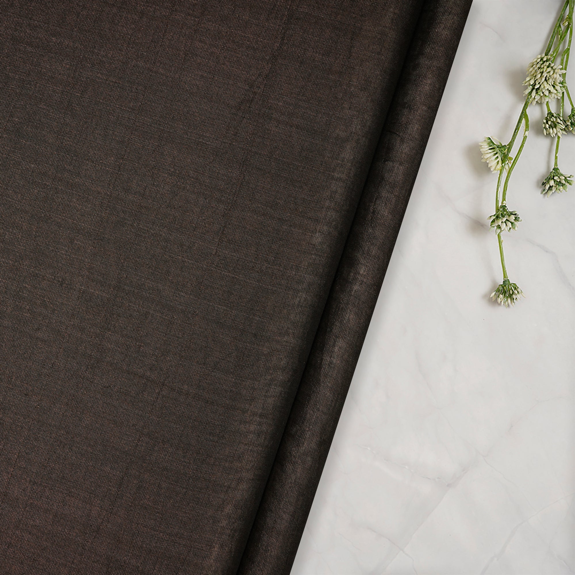 Coffee Brown-Gold Piece Dyed Pure Tissue Chanderi Fabric