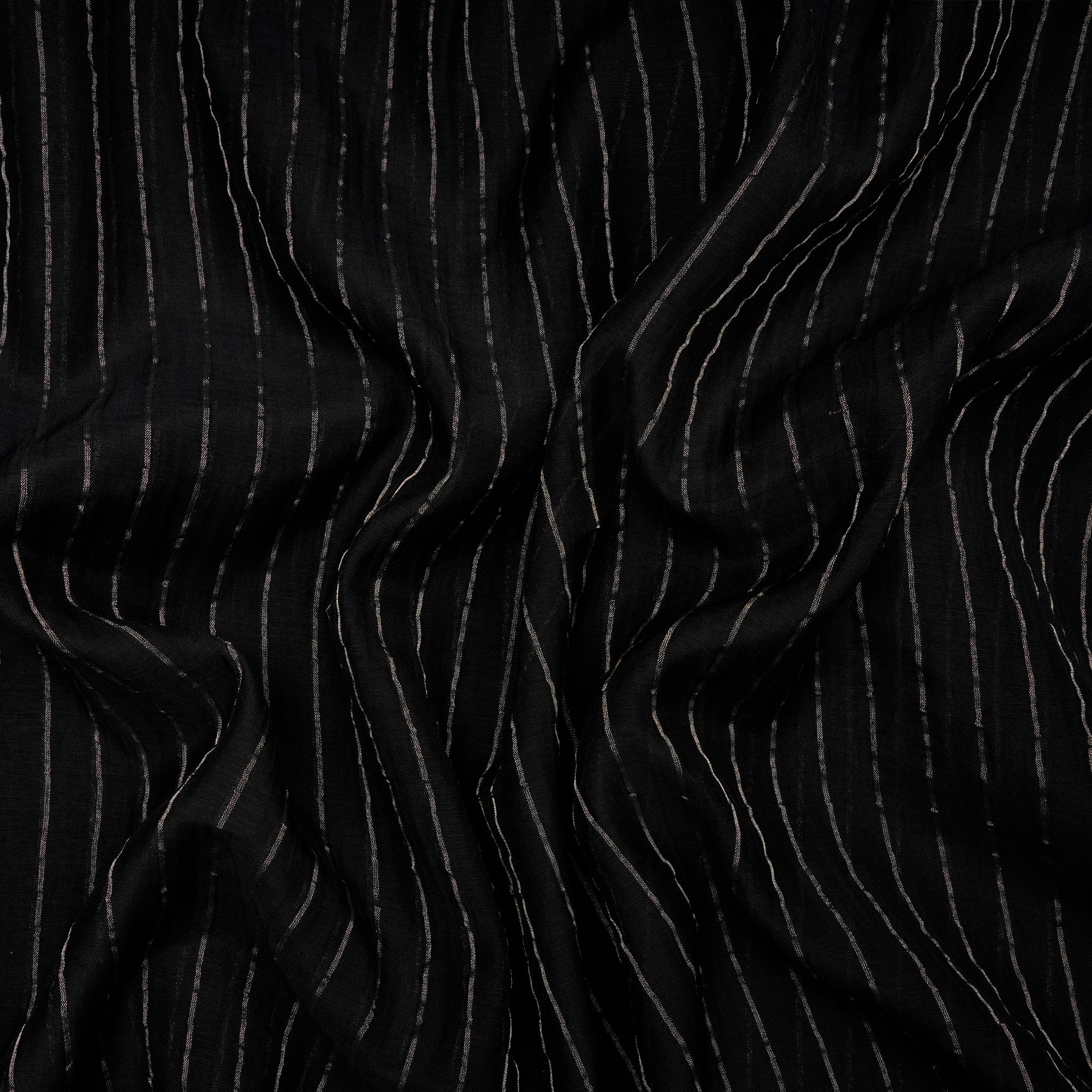 Black-Silver Stripe Pattern Dyeable Fancy Chanderi Fabric