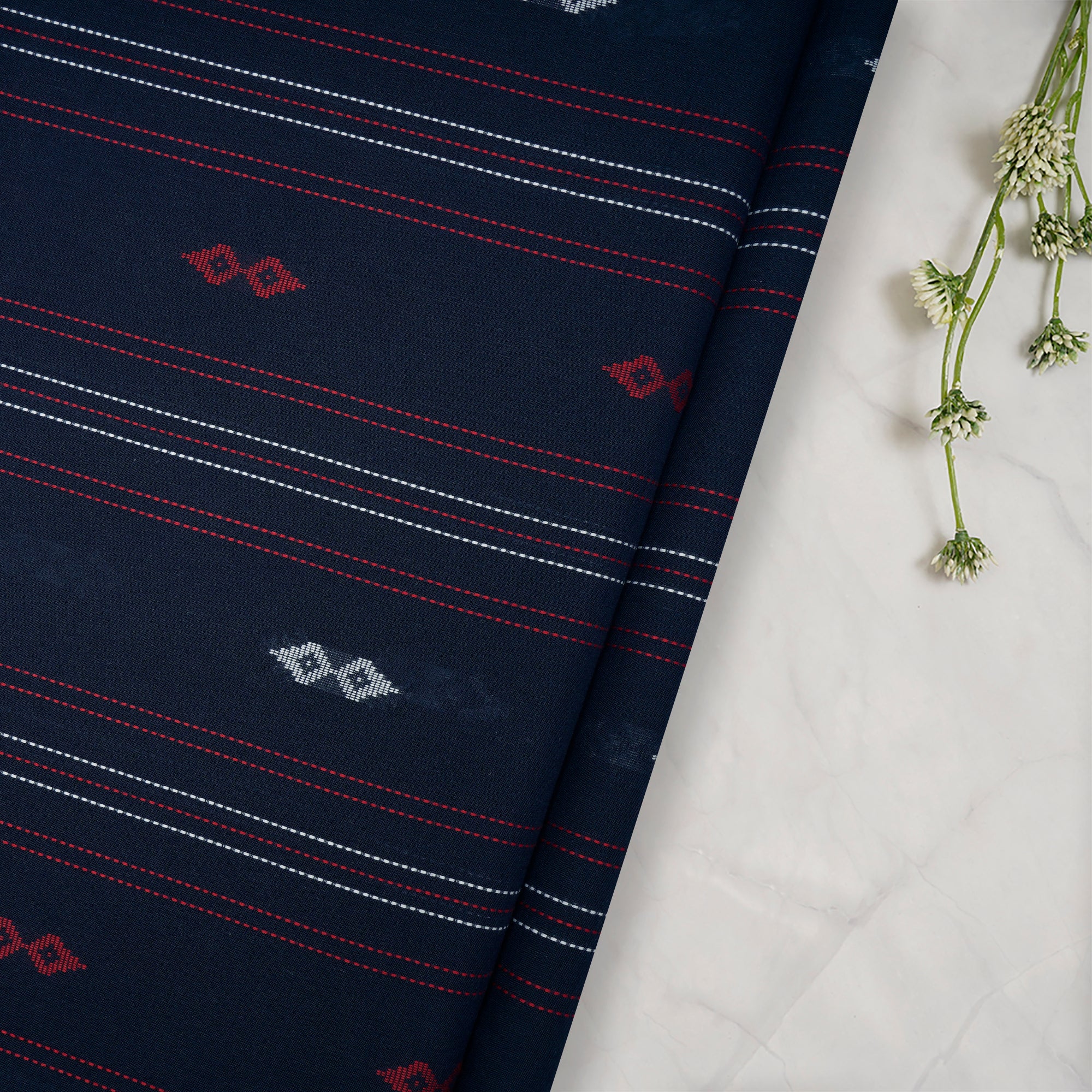 Dark Blue Stripes Pattern Yarn Dyed Cutwork Fancy South Cotton Fabric