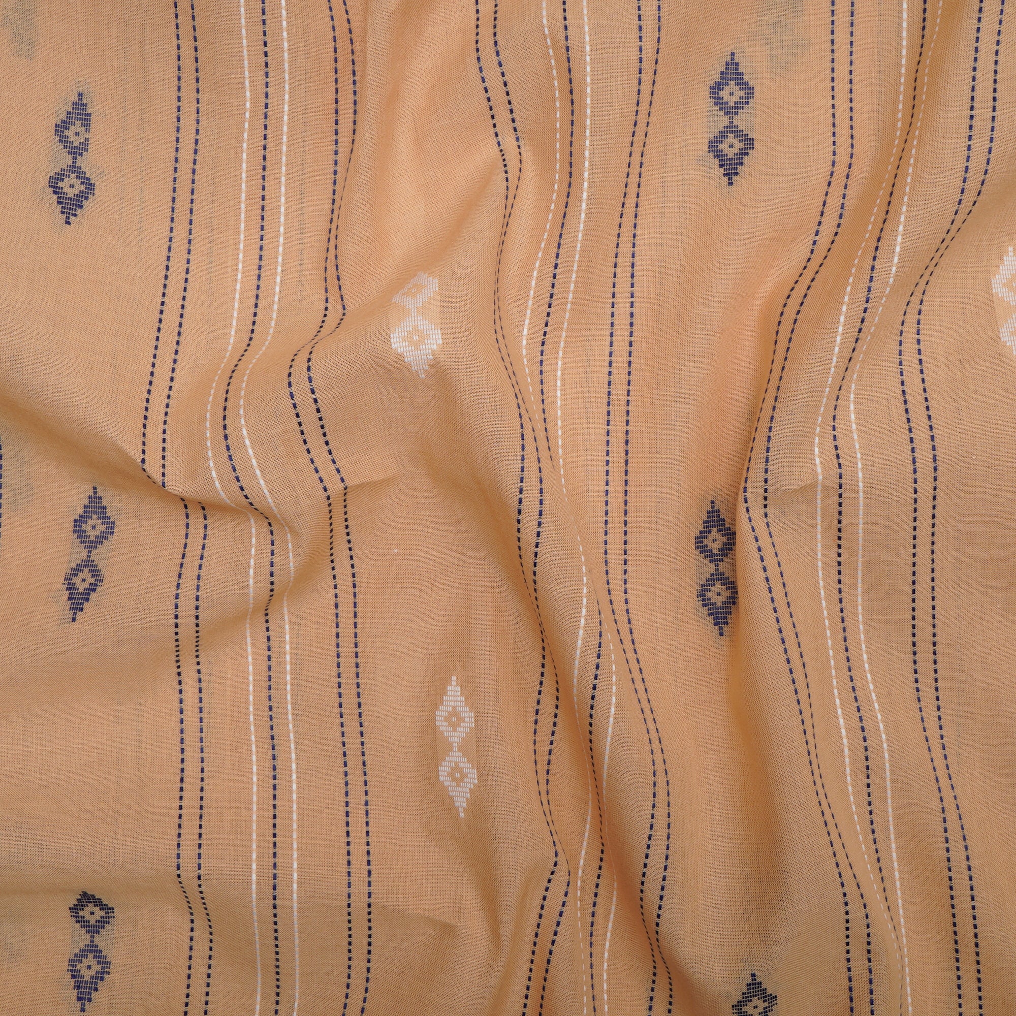 Beige Stripes Pattern Yarn Dyed Cutwork Fancy South Cotton Fabric