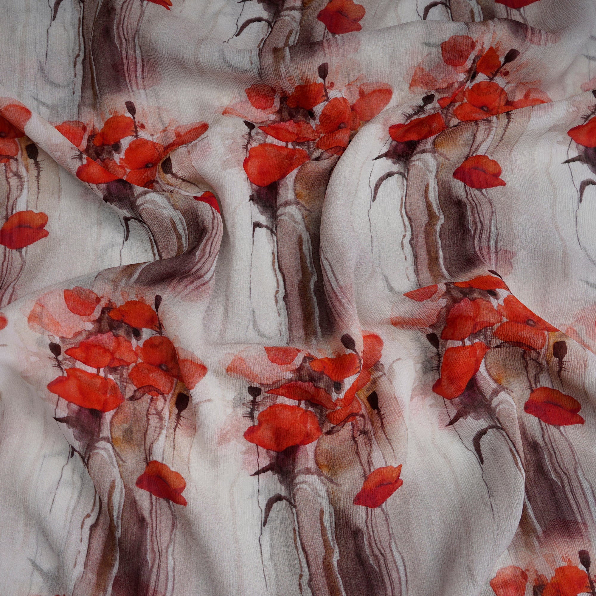 Off White-Brown Color Digital Printed Chiffon Silk Fabric