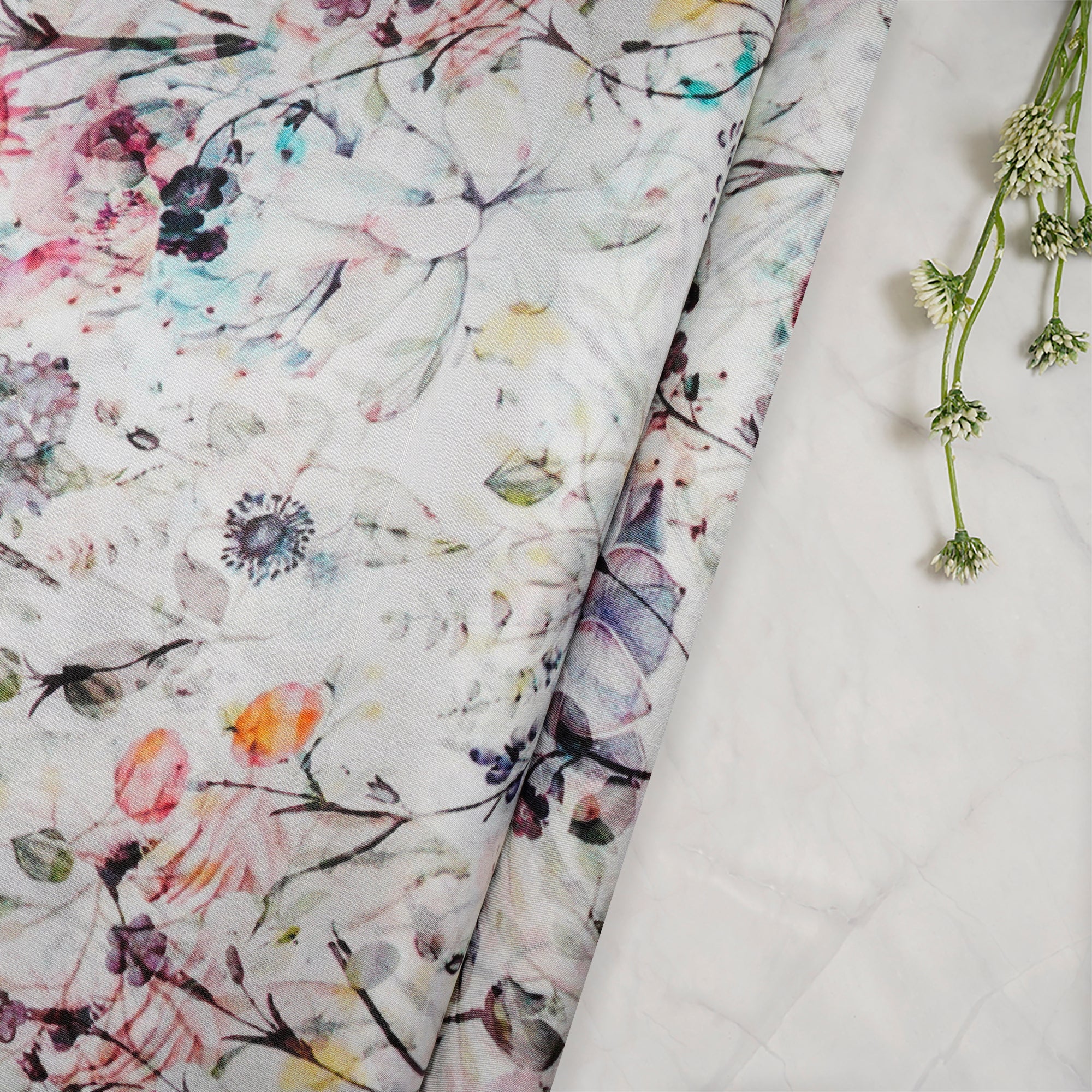 Multi Color Floral Pattern Digital Print Silk Febric