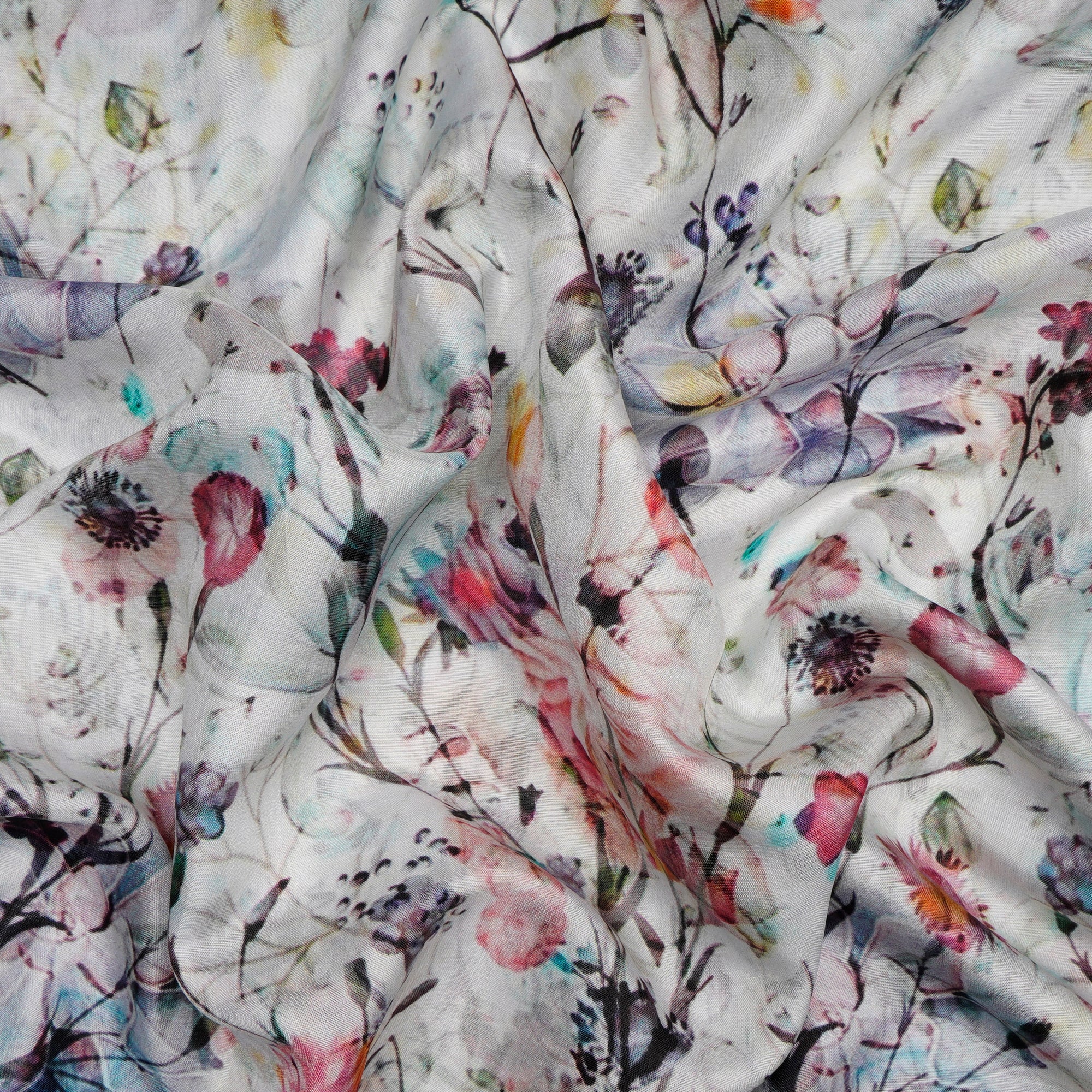 Multi Color Floral Pattern Digital Print Silk Febric