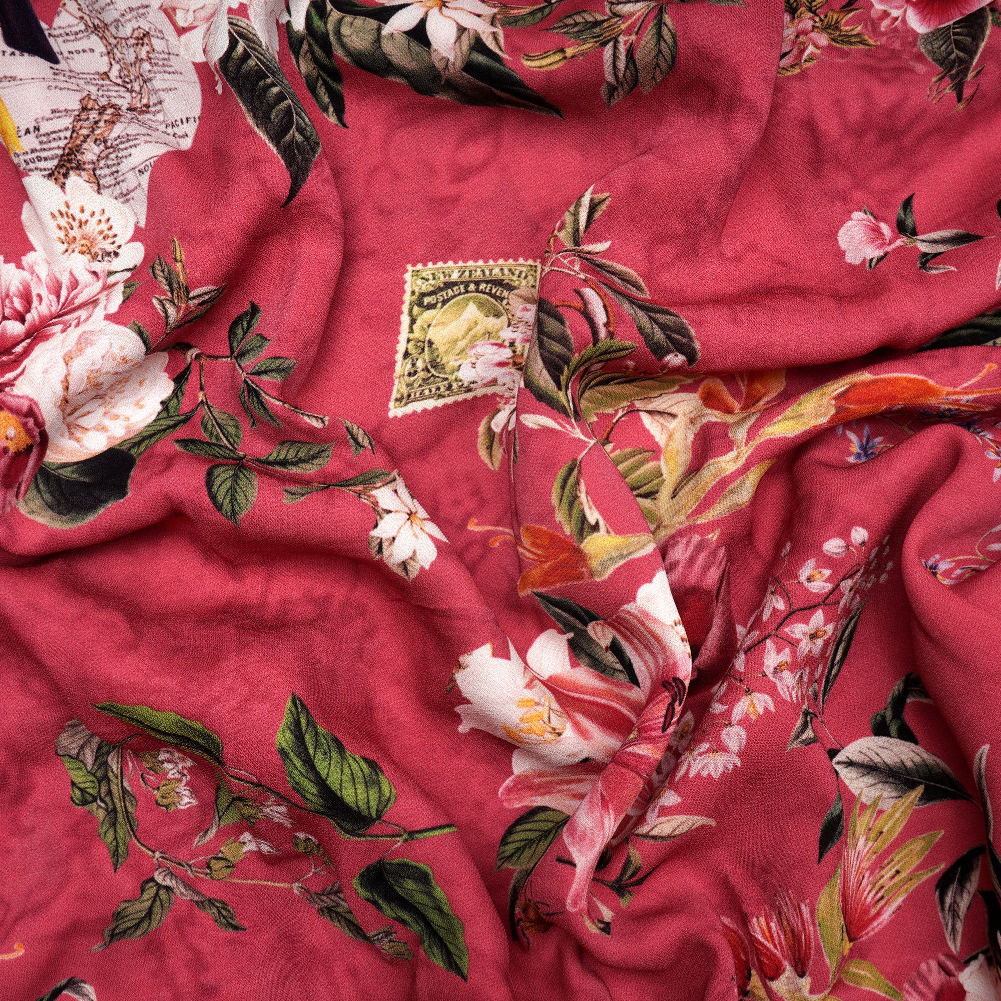 Raspberry Sorbet Floral Pattern Digital Print Heavy Viscose Georgette Fabric