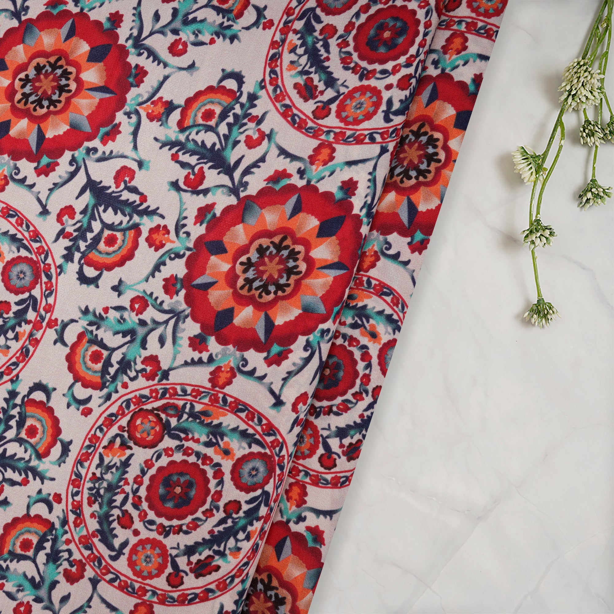 Multi Color Floral Pattern Digital Print Bemberg Muslin Fabric