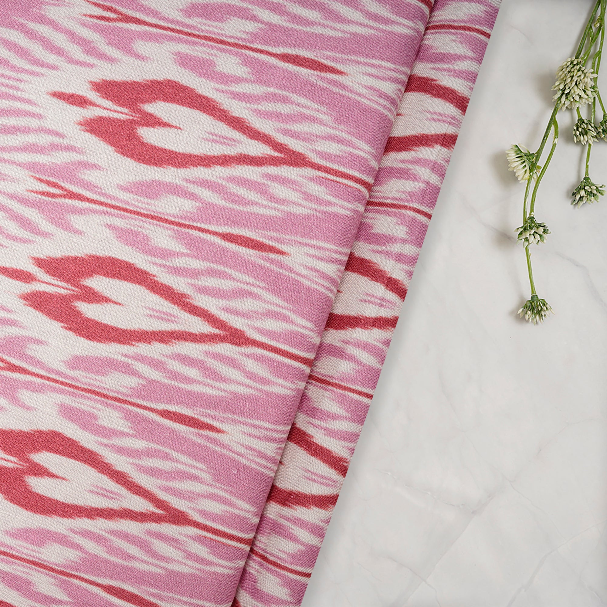 Prism Pink Ikat Pattern Digital Print Fancy Linen Fabric