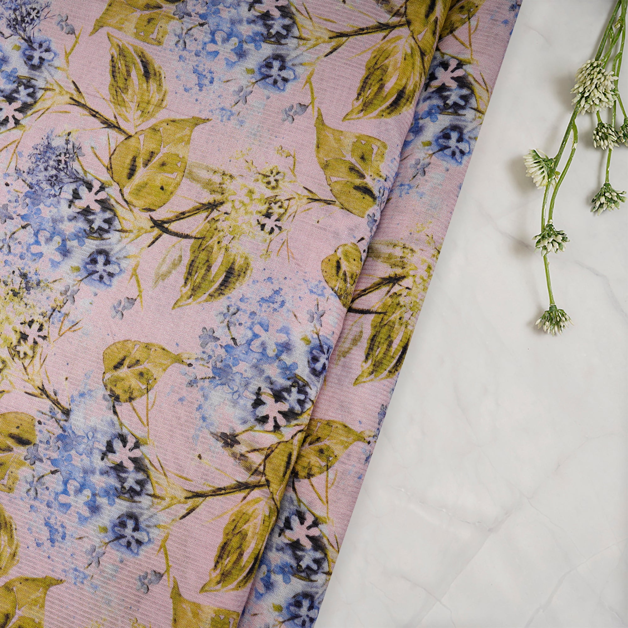 Pink-Blue Color Digital Printed Fancy Chanderi Fabric