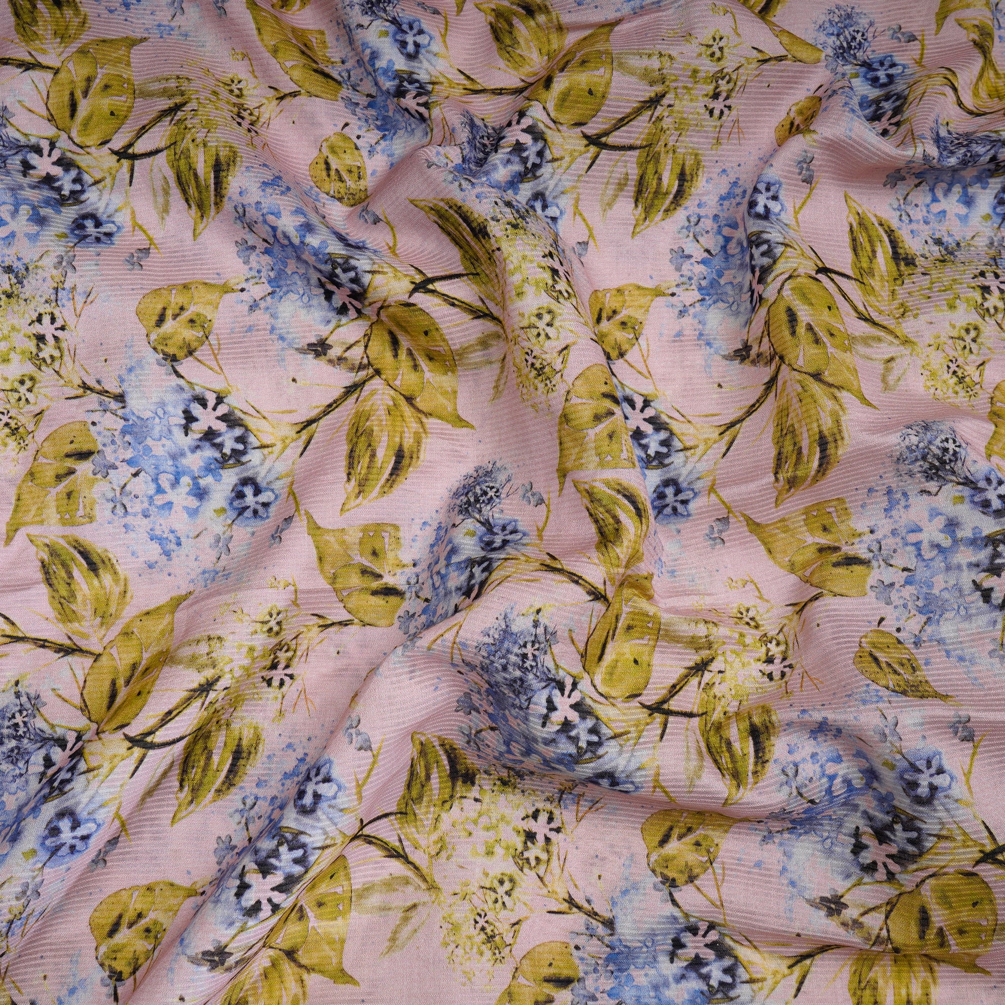 Pink-Blue Color Digital Printed Fancy Chanderi Fabric