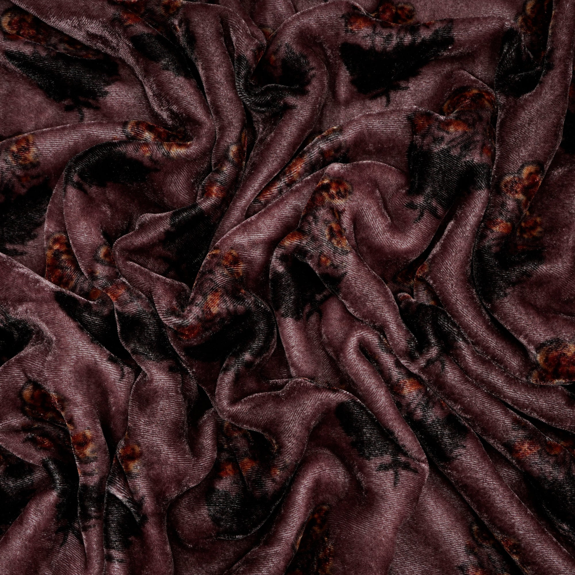 Dark Brown Floral Pattern Digital Print Silk Velvet Fabric