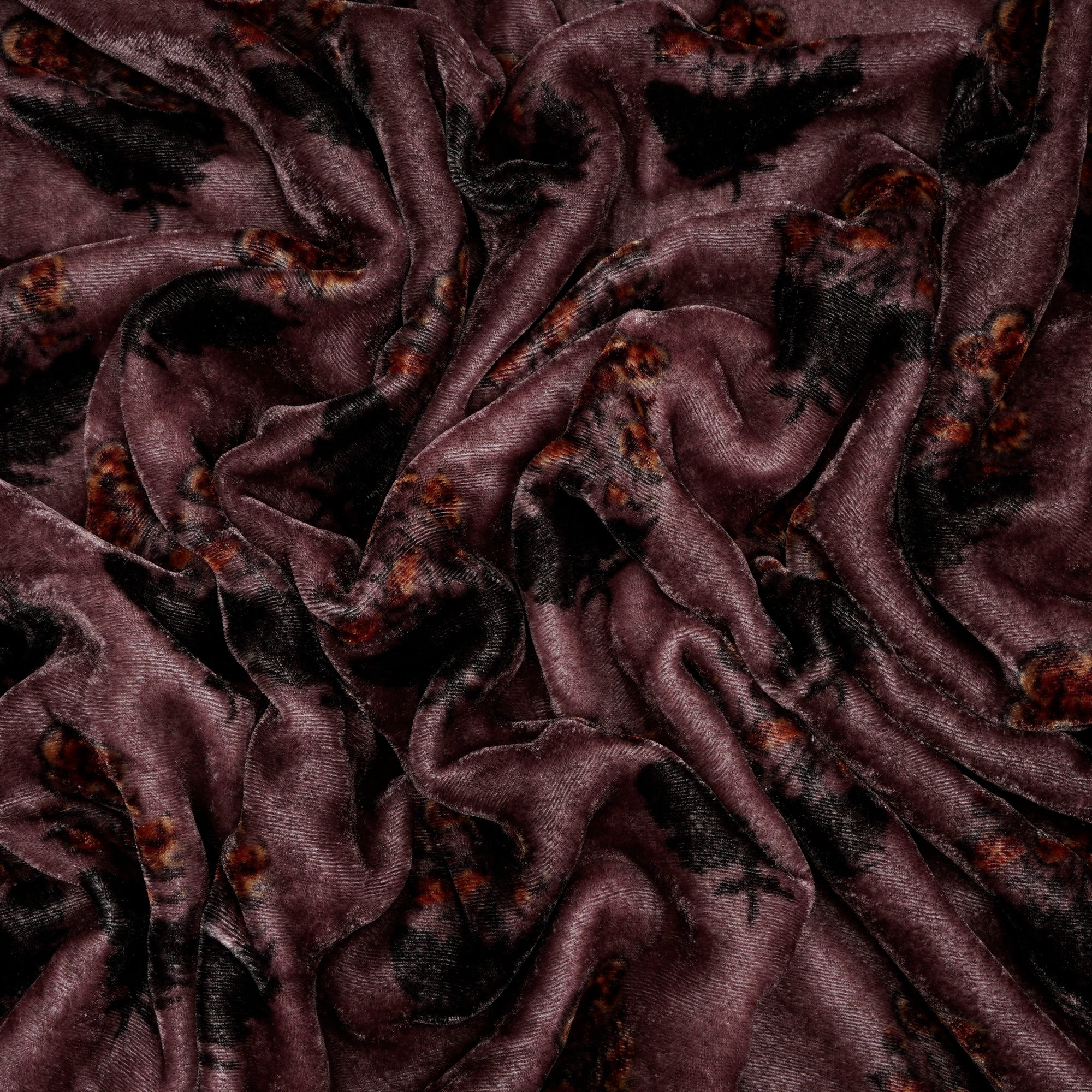 Dark Brown Floral Pattern Digital Print Silk Velvet Fabric