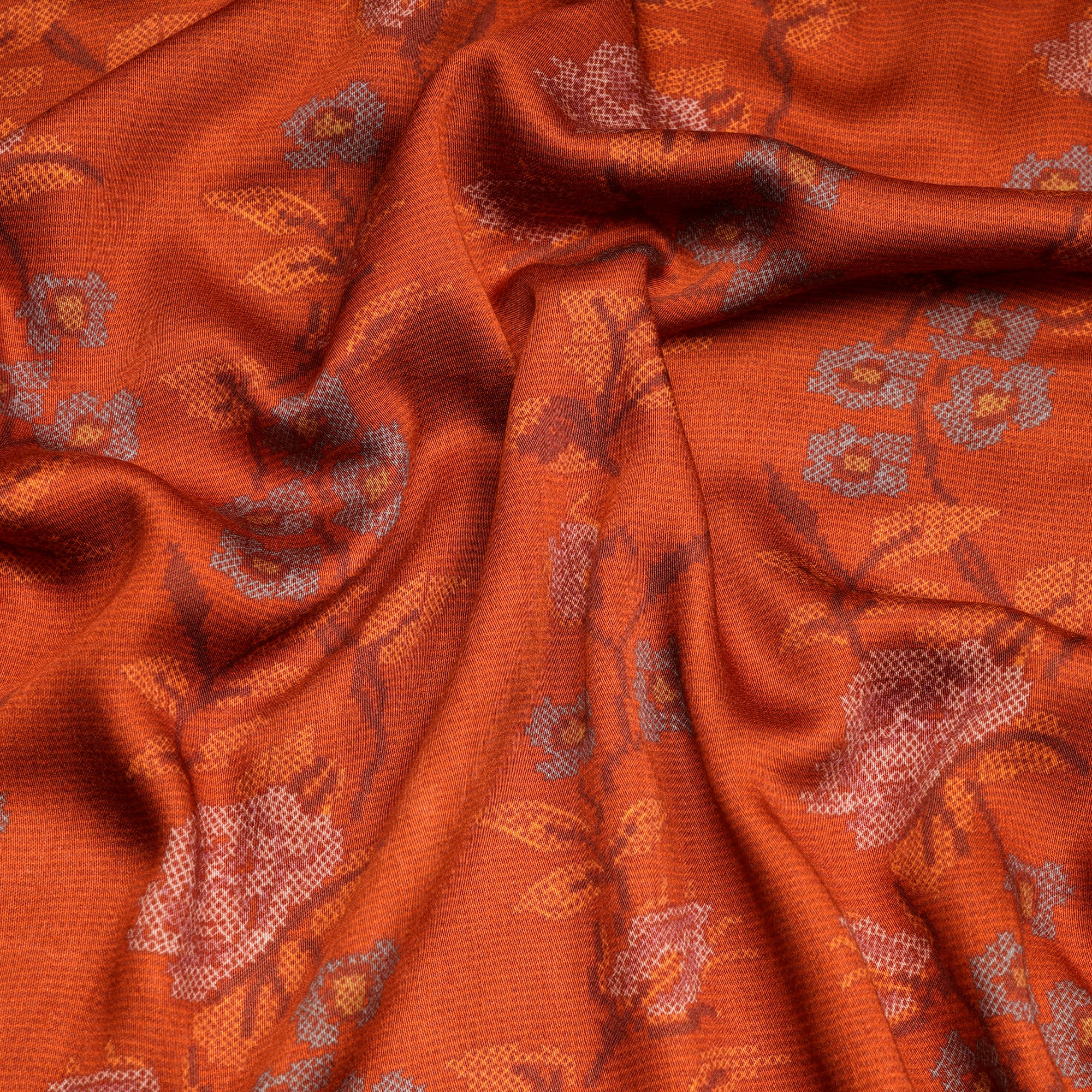 Dark Orange Floral Pattern Digital Print Viscose Fabric