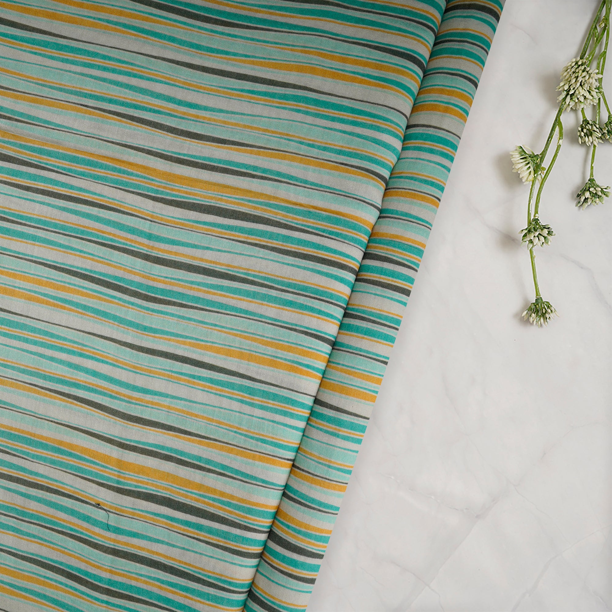 Green-Black Color Digital Printed Pure Chanderi Fabric