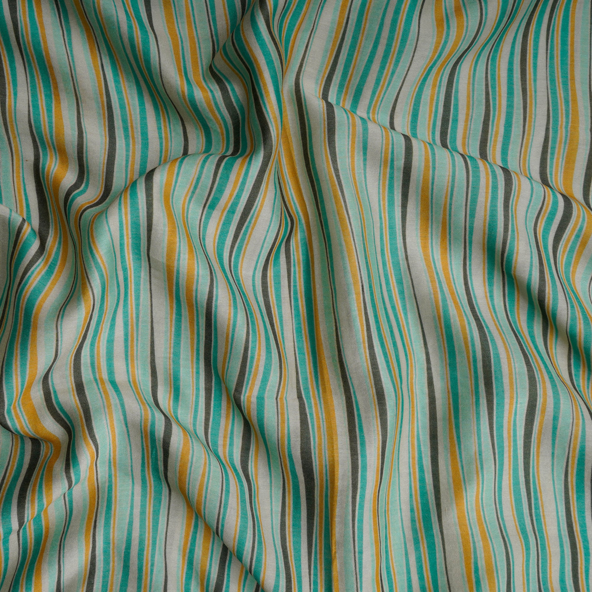Green-Black Color Digital Printed Pure Chanderi Fabric