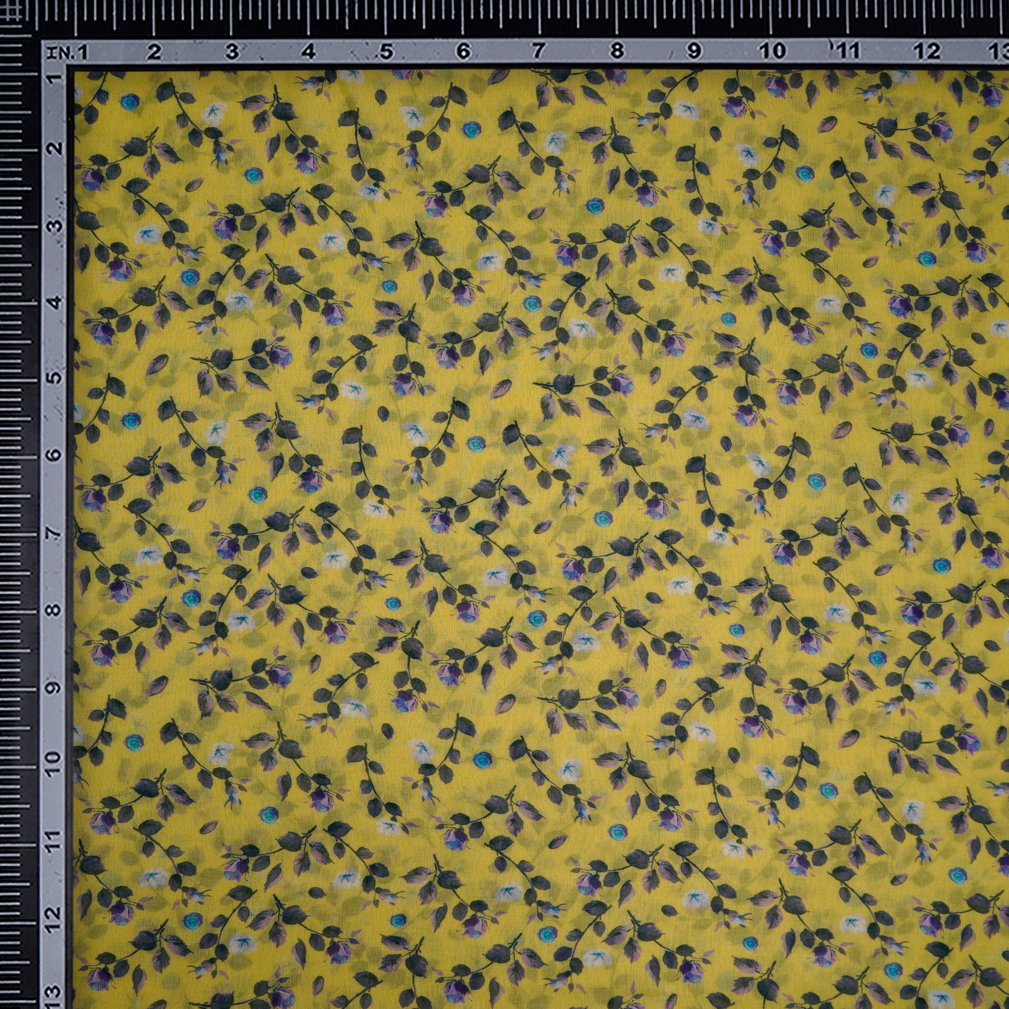 Yellow Floral Pattern Digital Print Wrinkle Cotton Fabric