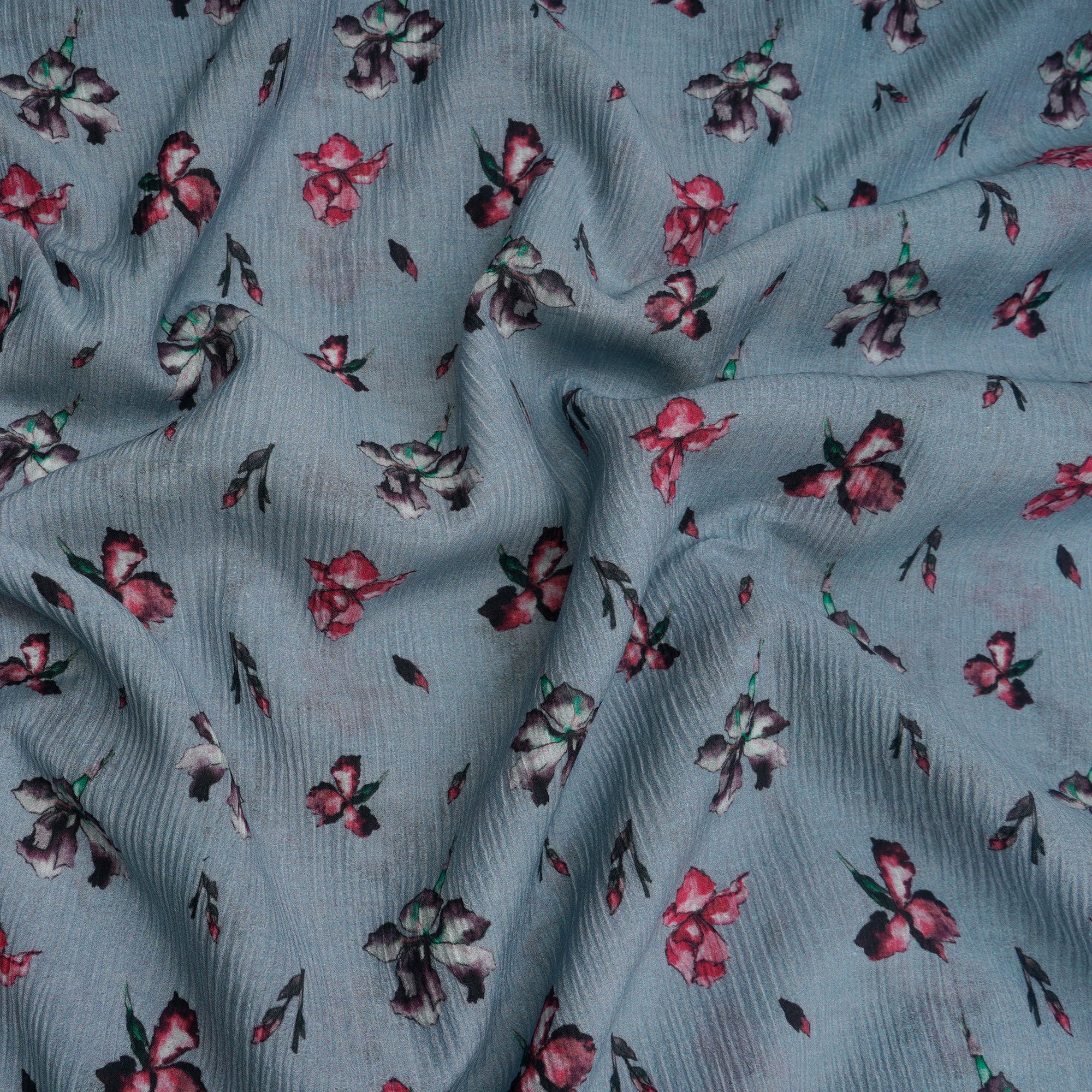 Grey Floral Pattern Digital Print Wrinkle Cotton Fabric