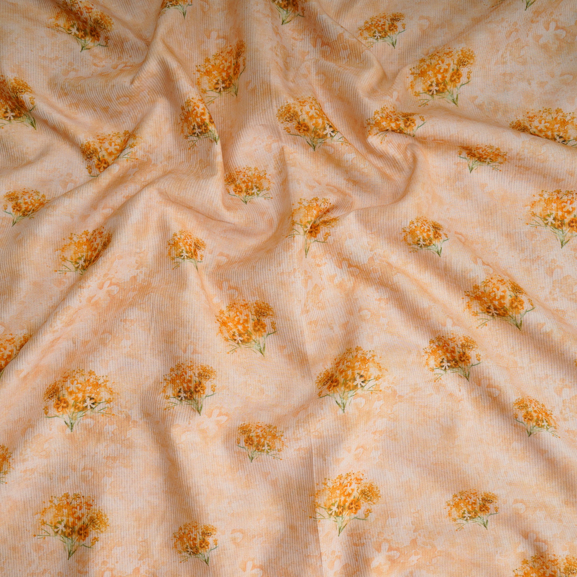 Mustard-Cream Color Digital Printed Fancy Chanderi Fabric