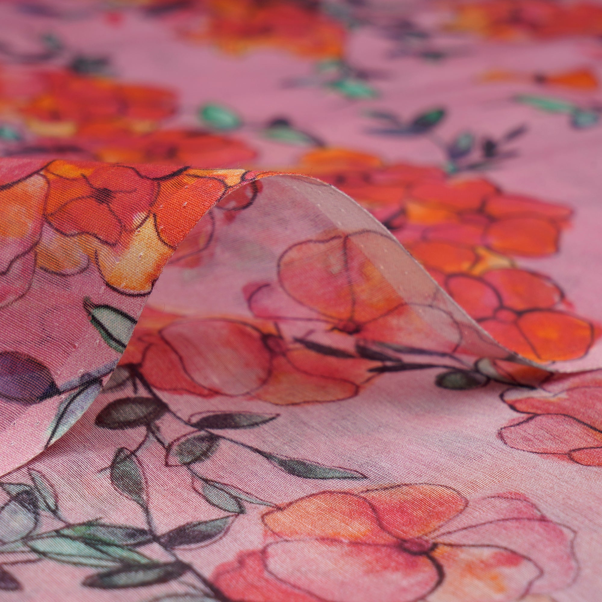 Light Pink Floral Pattern Digital Print Fine Chanderi Fabric