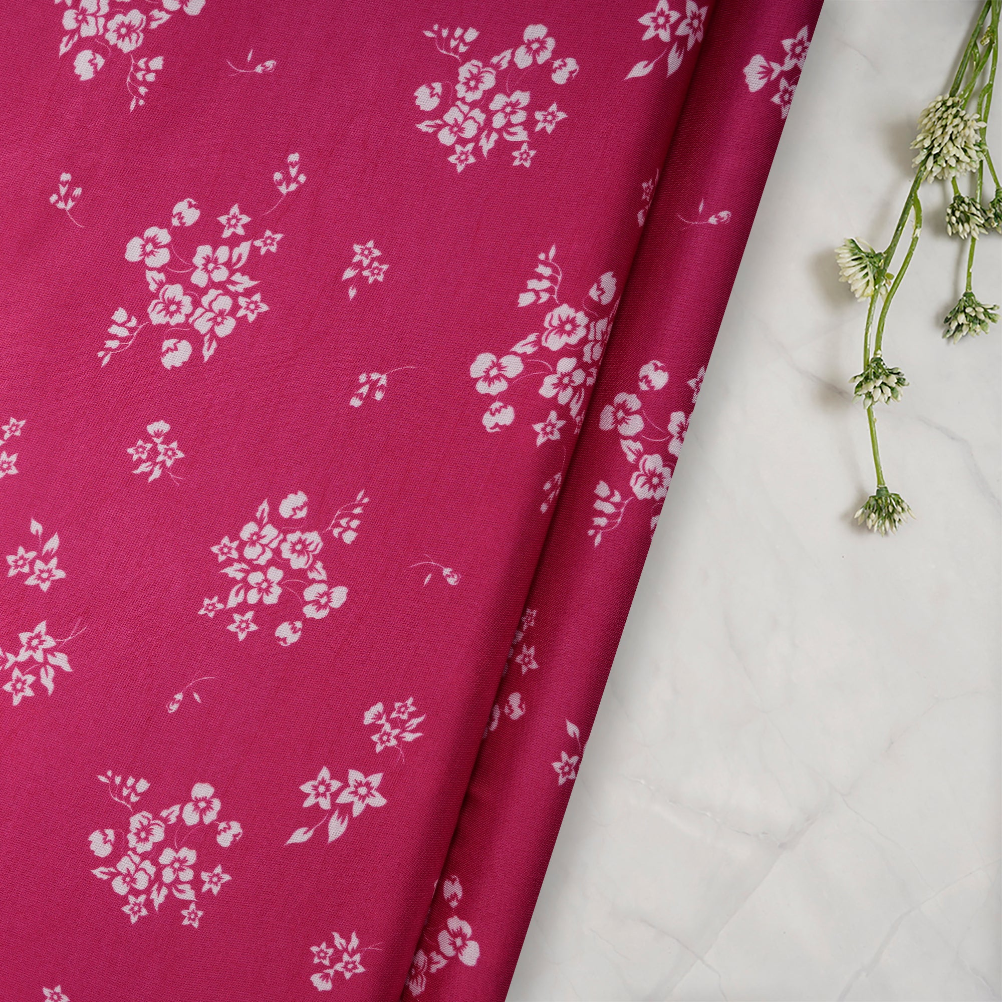 Rani Pink Floral Pattern Digital Printed Bemberg Modal Satin Fabric