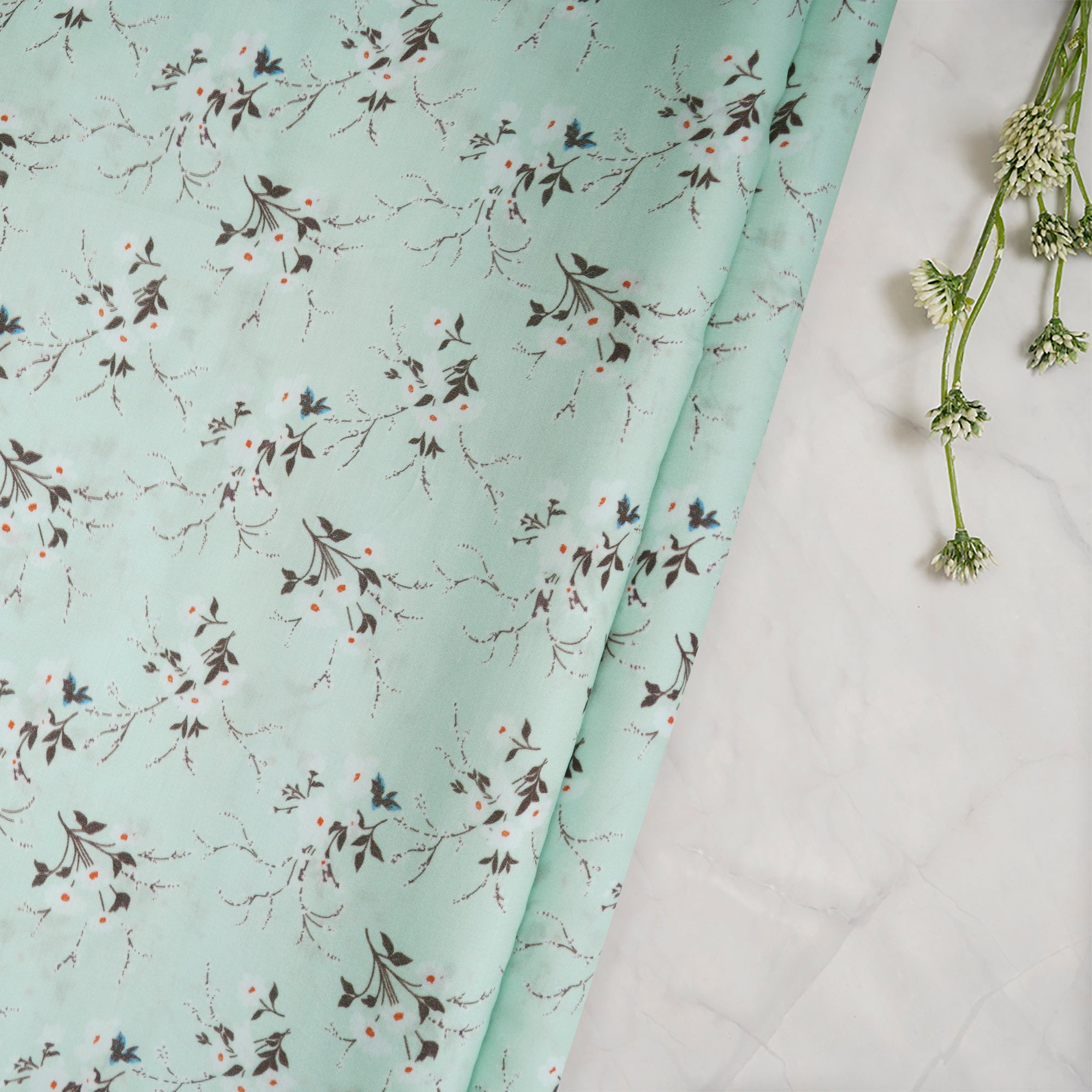 Magic Mint Color Digital Printed Modal Satin Fabric