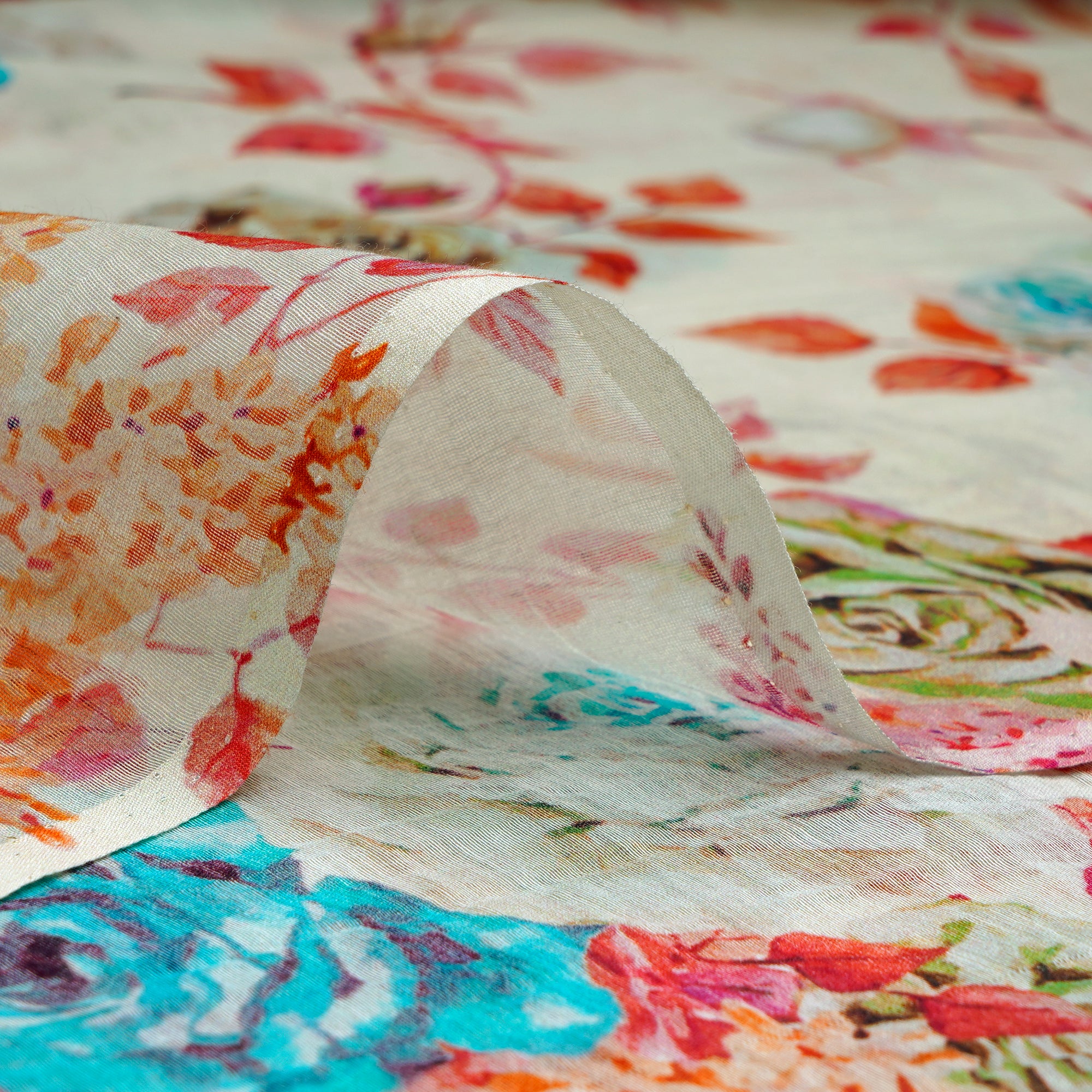 Multi Color Floral Pattern Digital Print Fine Mul Chanderi Fabric