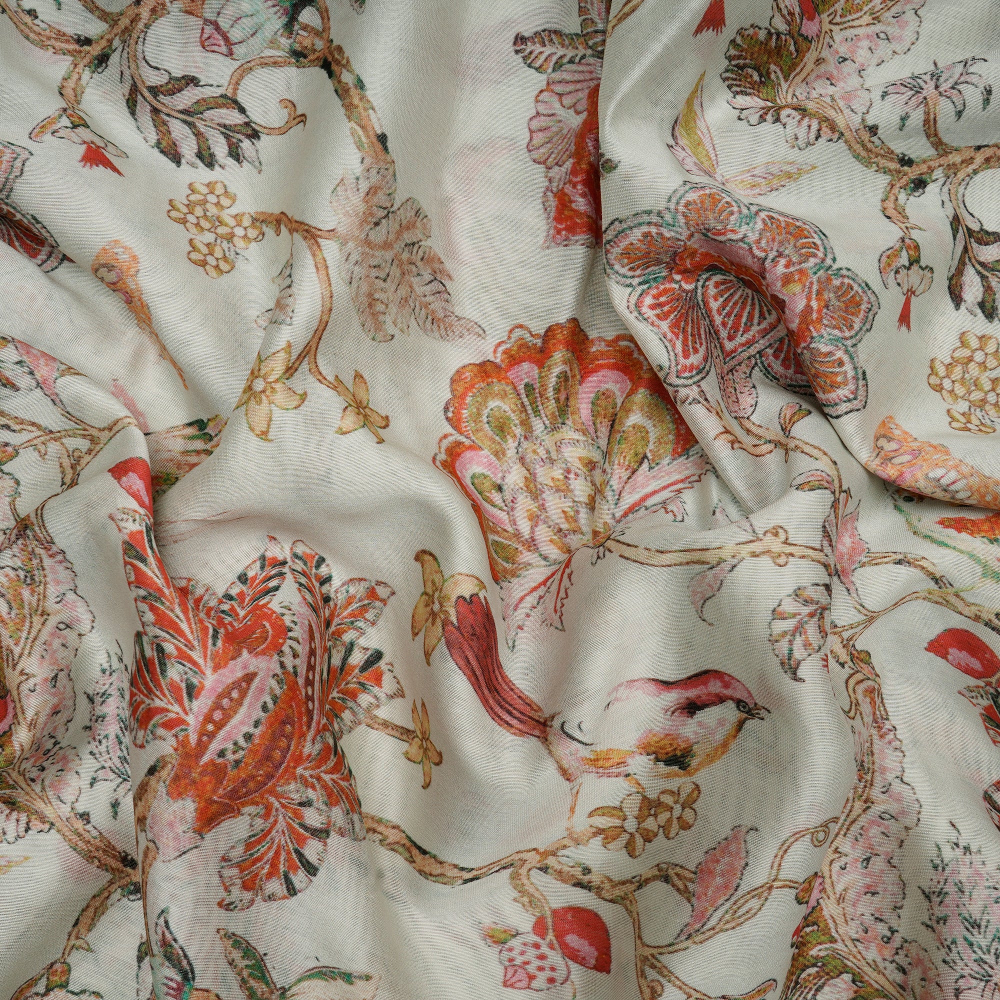 Whisper Green Floral Pattern Digital Print Chanderi Fabric