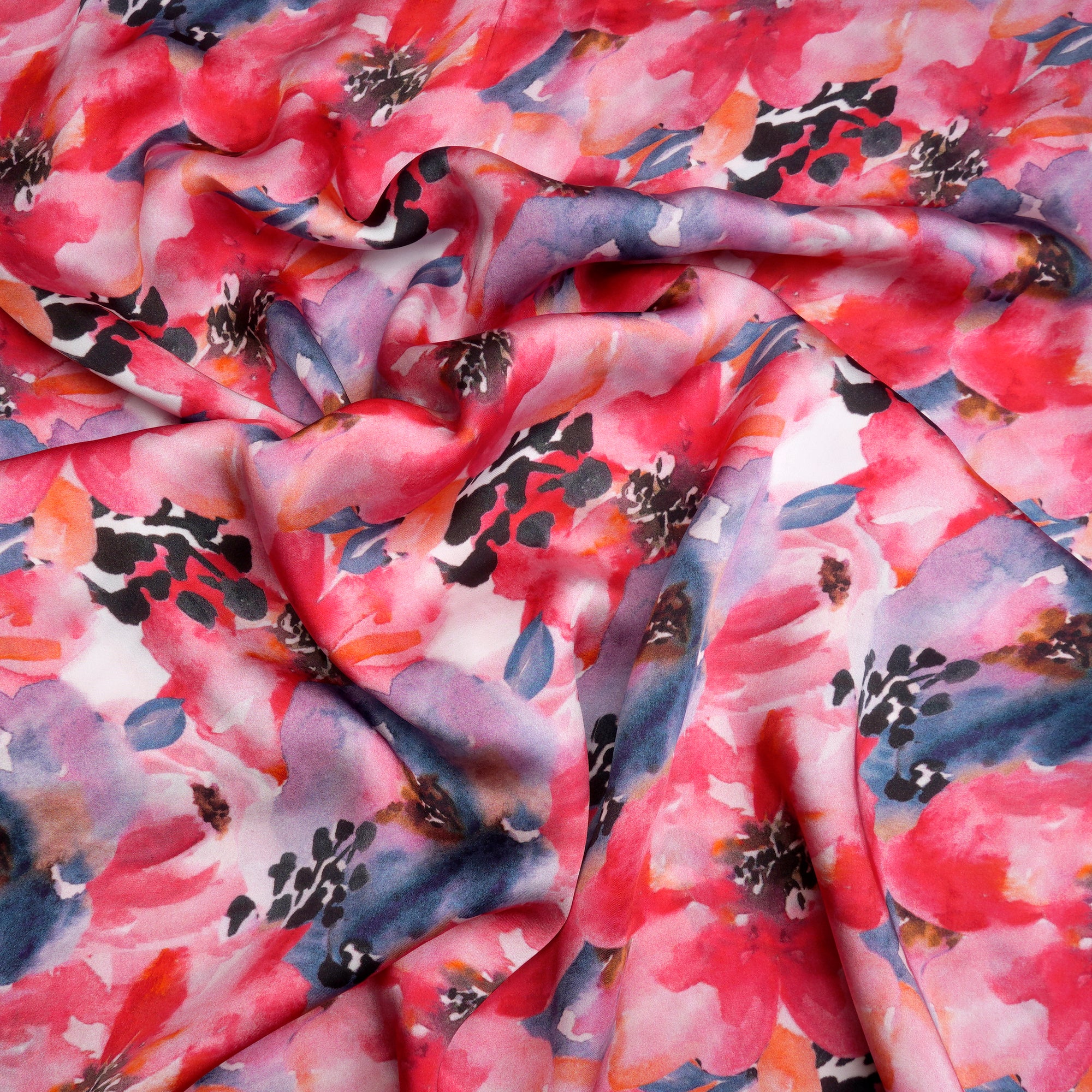 Pink Floral Pattern Digital Print Modal Satin Fabric