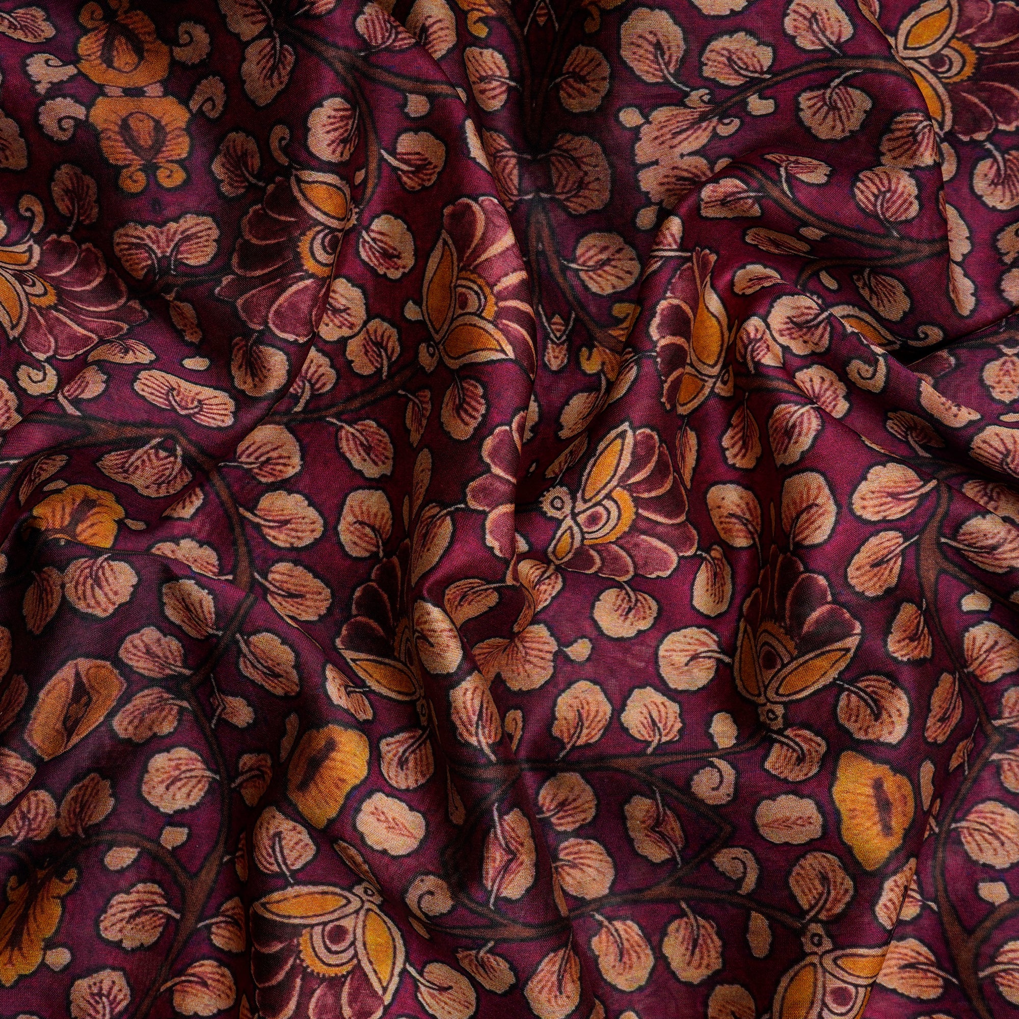 Purple Floral Pattern Digital Print Pure Chanderi Fabric