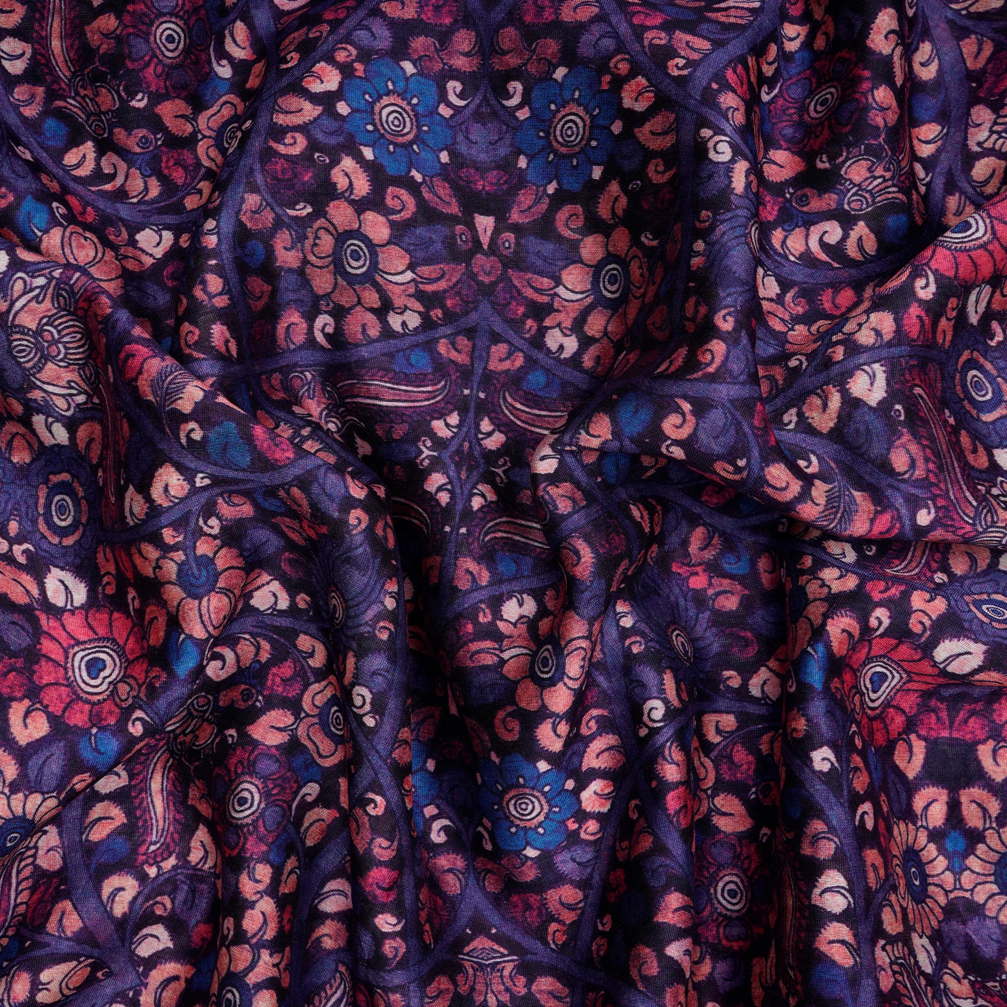 Multi Color Floral Pattern Digital Printed Chanderi Fabric