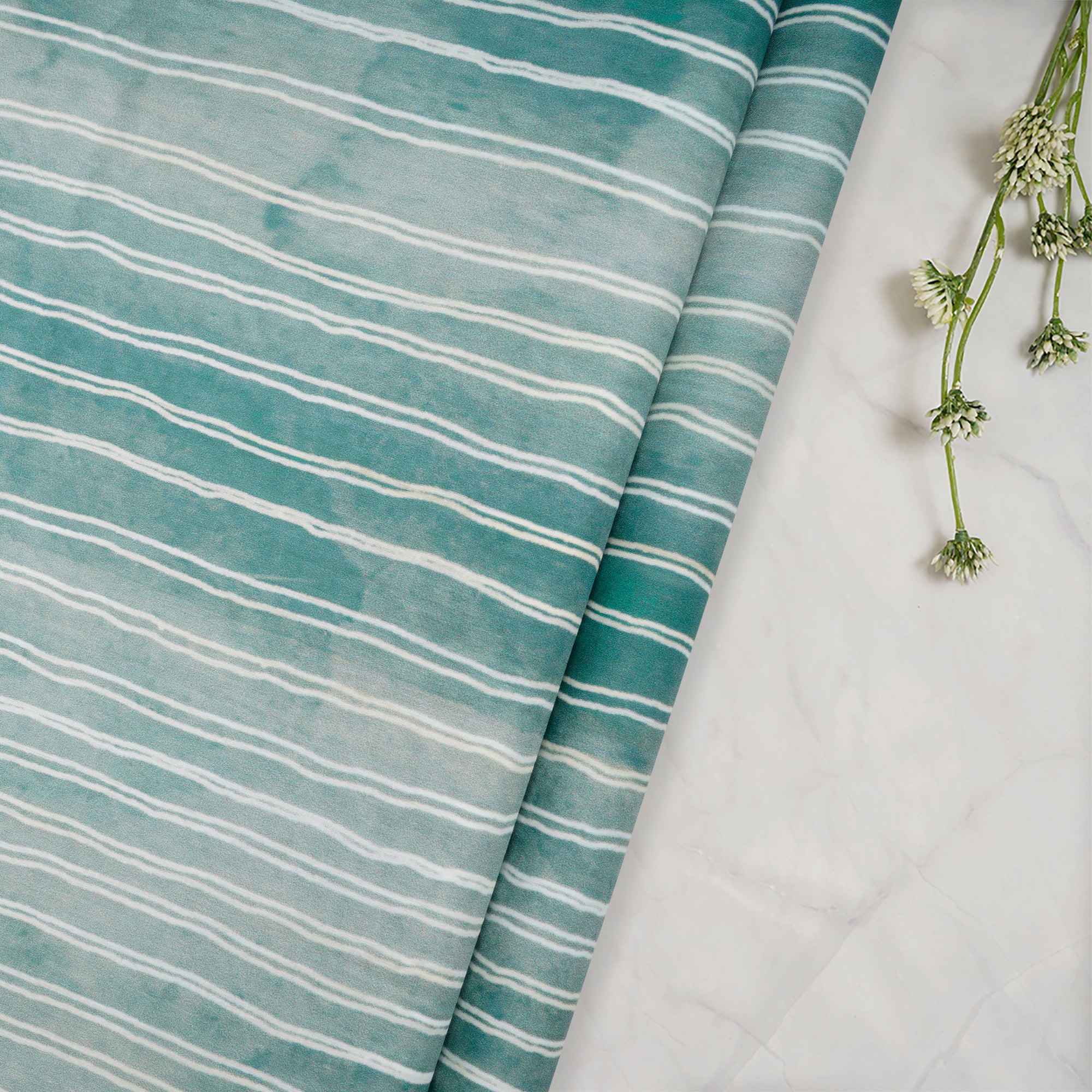 Sea Green Stripe Pattern Digital Print Premim Cotton Lawn Fabric