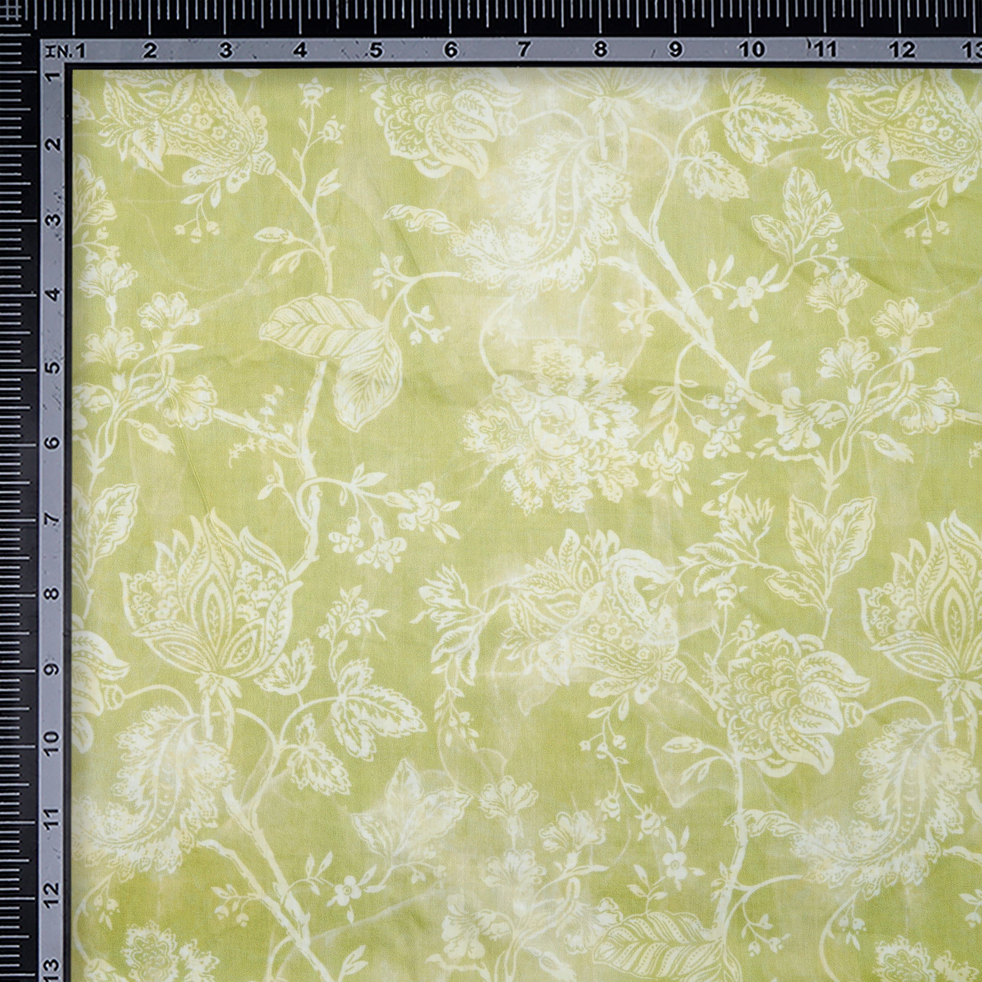 Parrot Green Floral Pattern Digital Print Lawn Fabric
