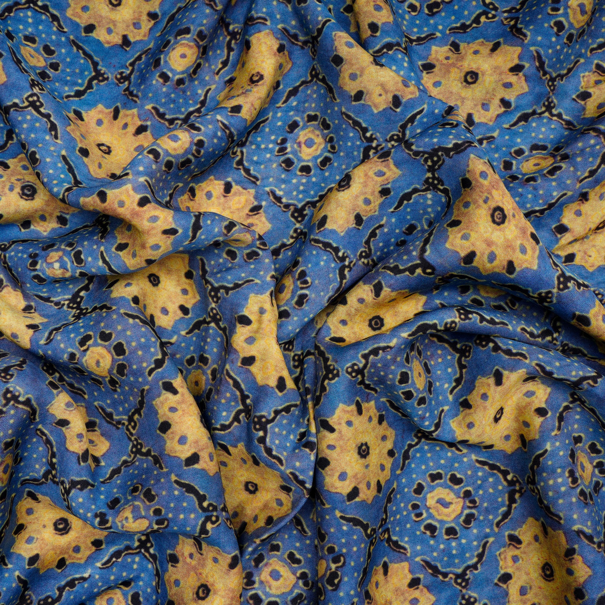 Blue-Yellow All Over Digital Print Bemberg Muslin Fabric