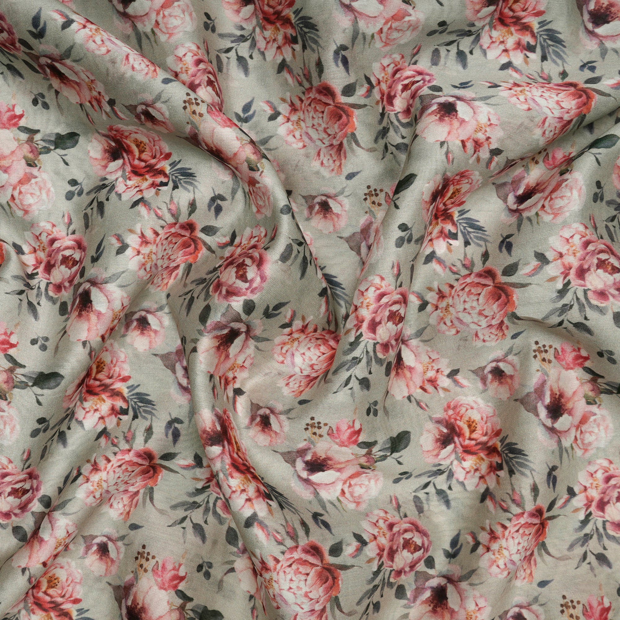 Mint Green Floral Pattern Digital Print Chanderi Fabric