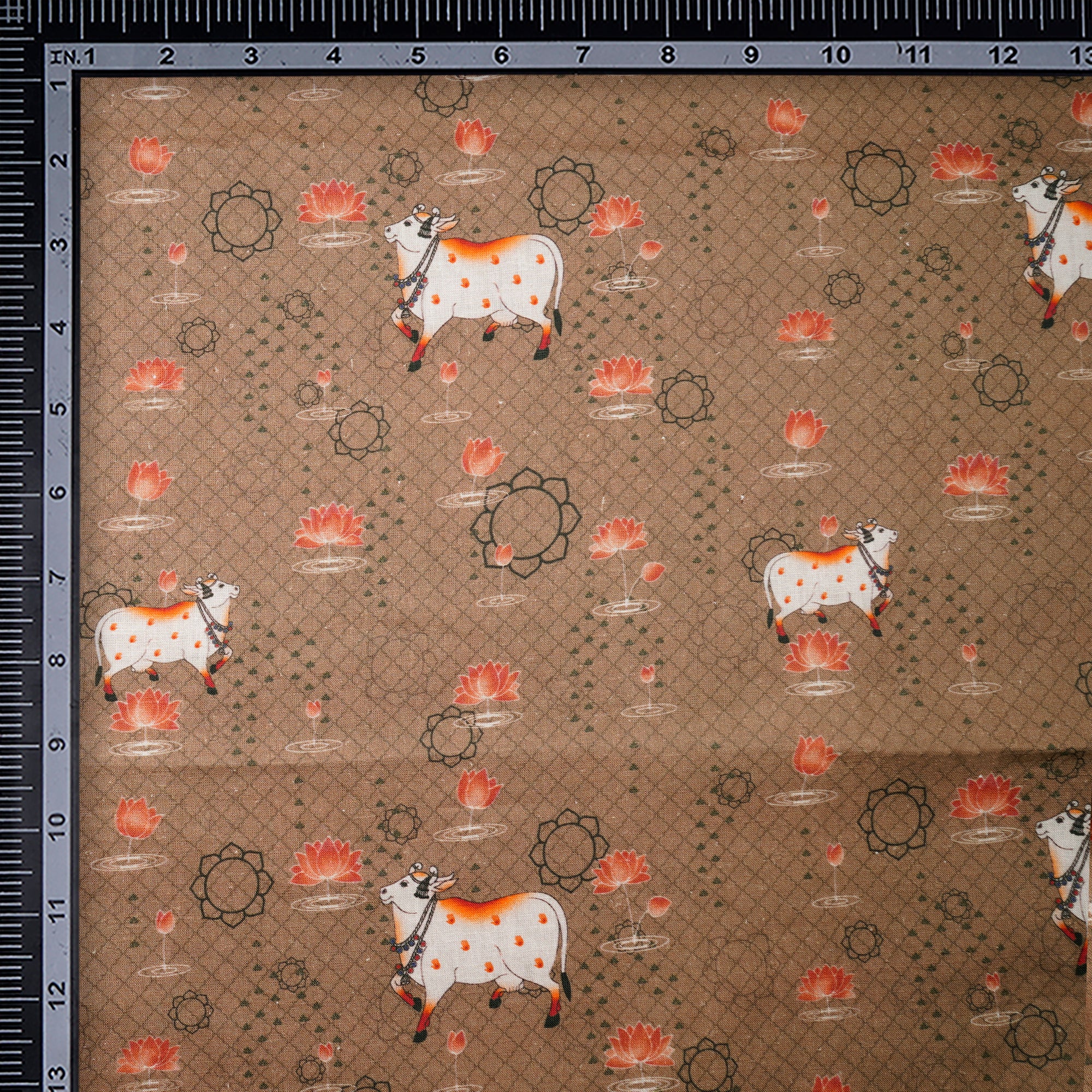 Tigers Eye Pichwai Pattern Digital Print Linen Fabric