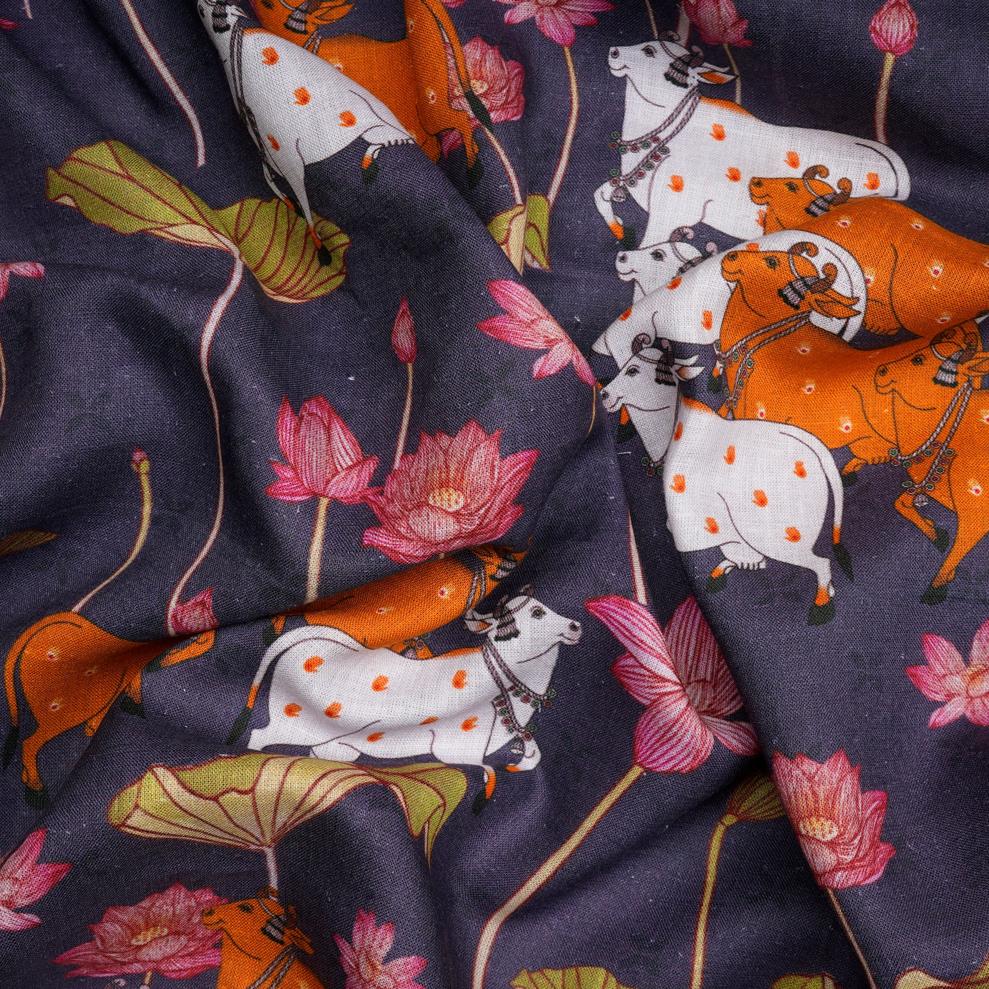 Mulled Grape Pichwai Pattern Digital Print Linen Fabric