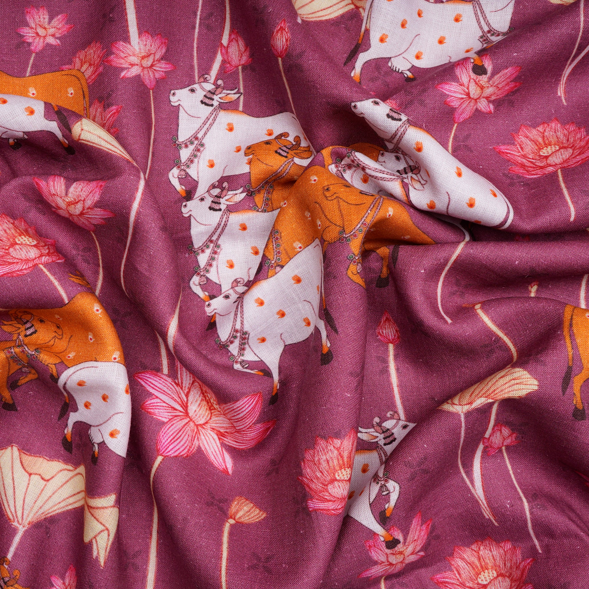 Dry Rose Pichwai Pattern Digital Print Linen Fabric