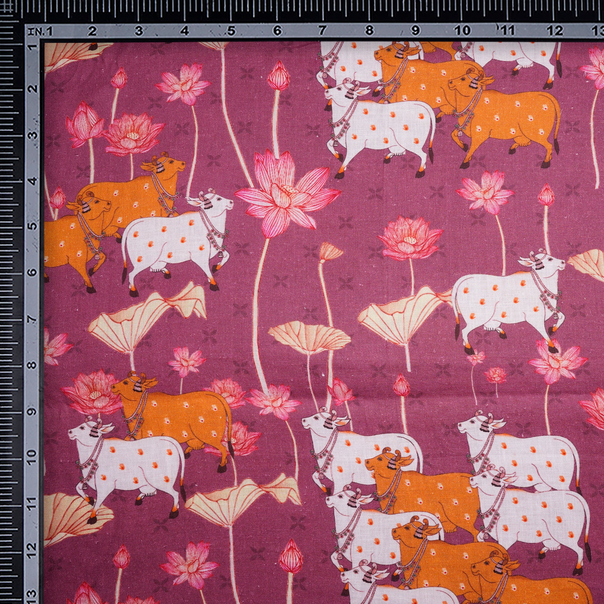 Dry Rose Pichwai Pattern Digital Print Linen Fabric