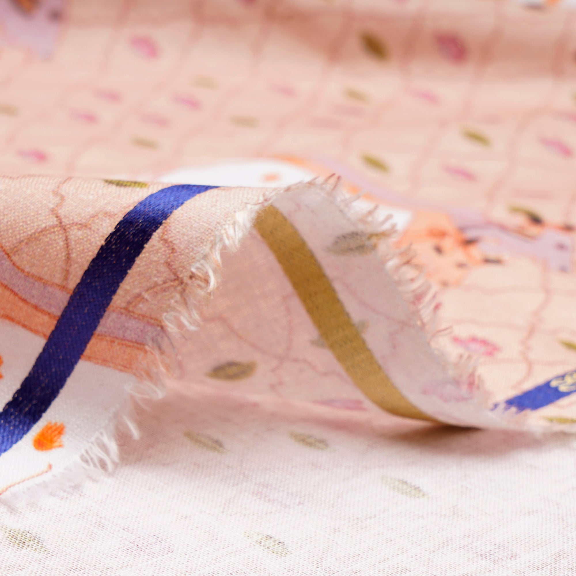 Peachy Keen Pichwai Pattern Digital Print Linen Fabric