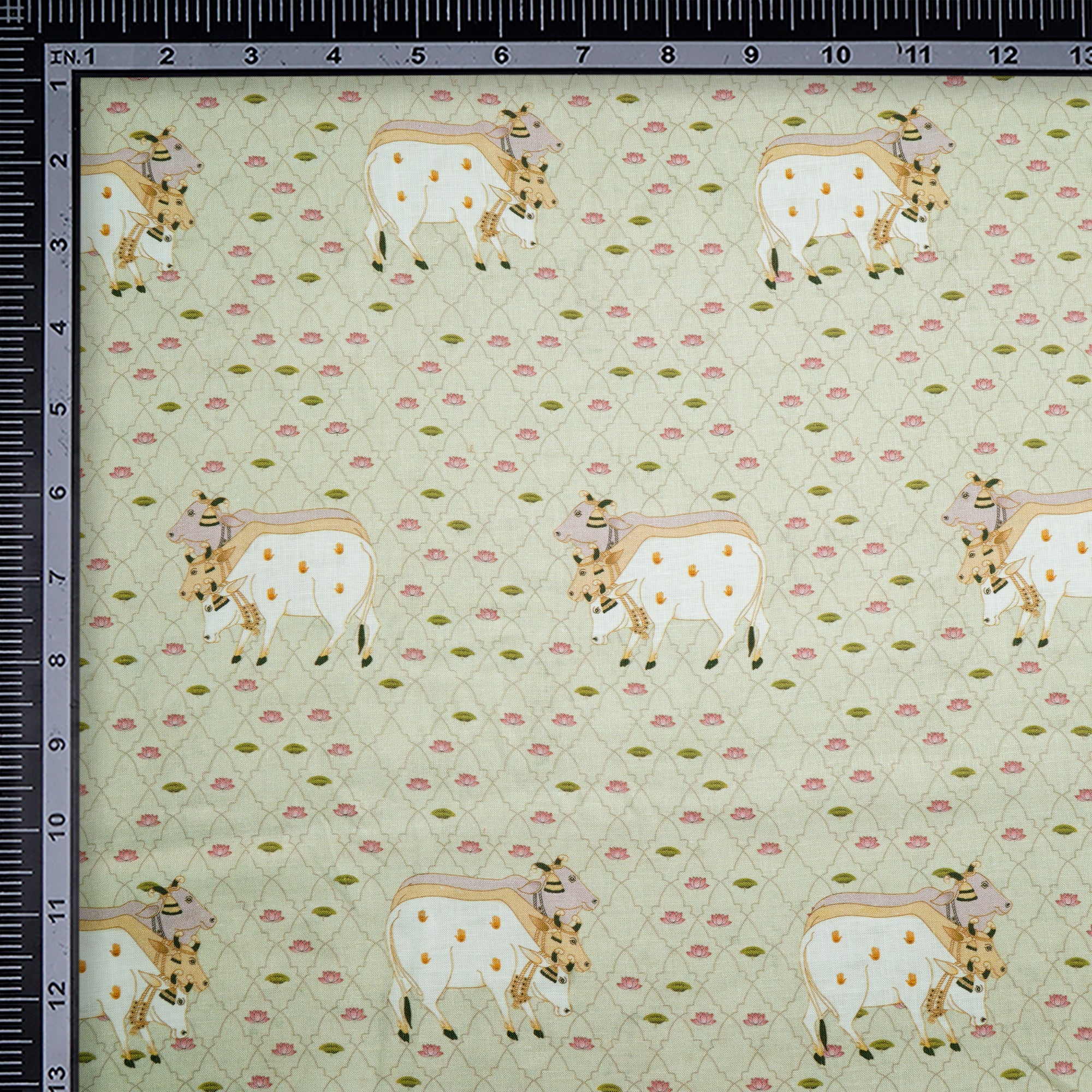 Aleo Wash Pichwai Pattern Digital Print Linen Fabric