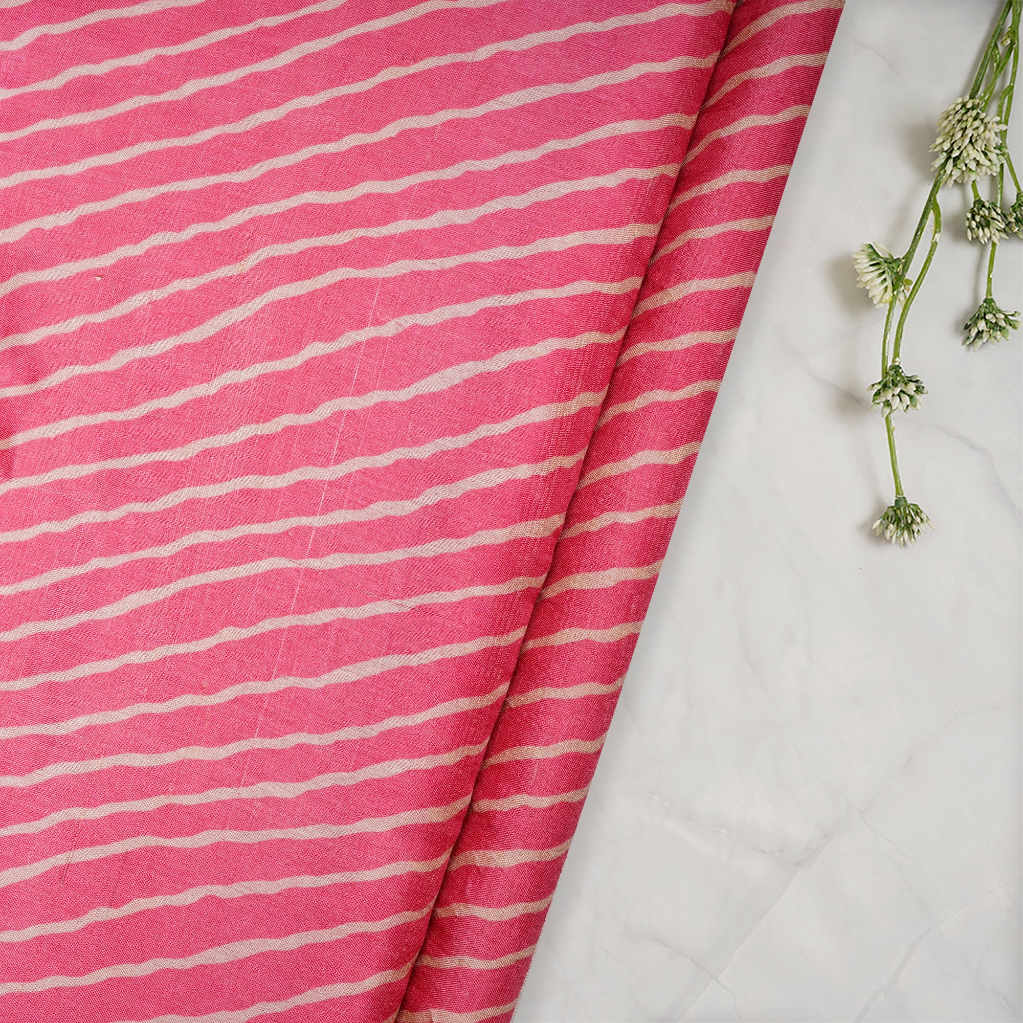 Pink Lehariya Pattern Digital Print Tusser Silk Fabric