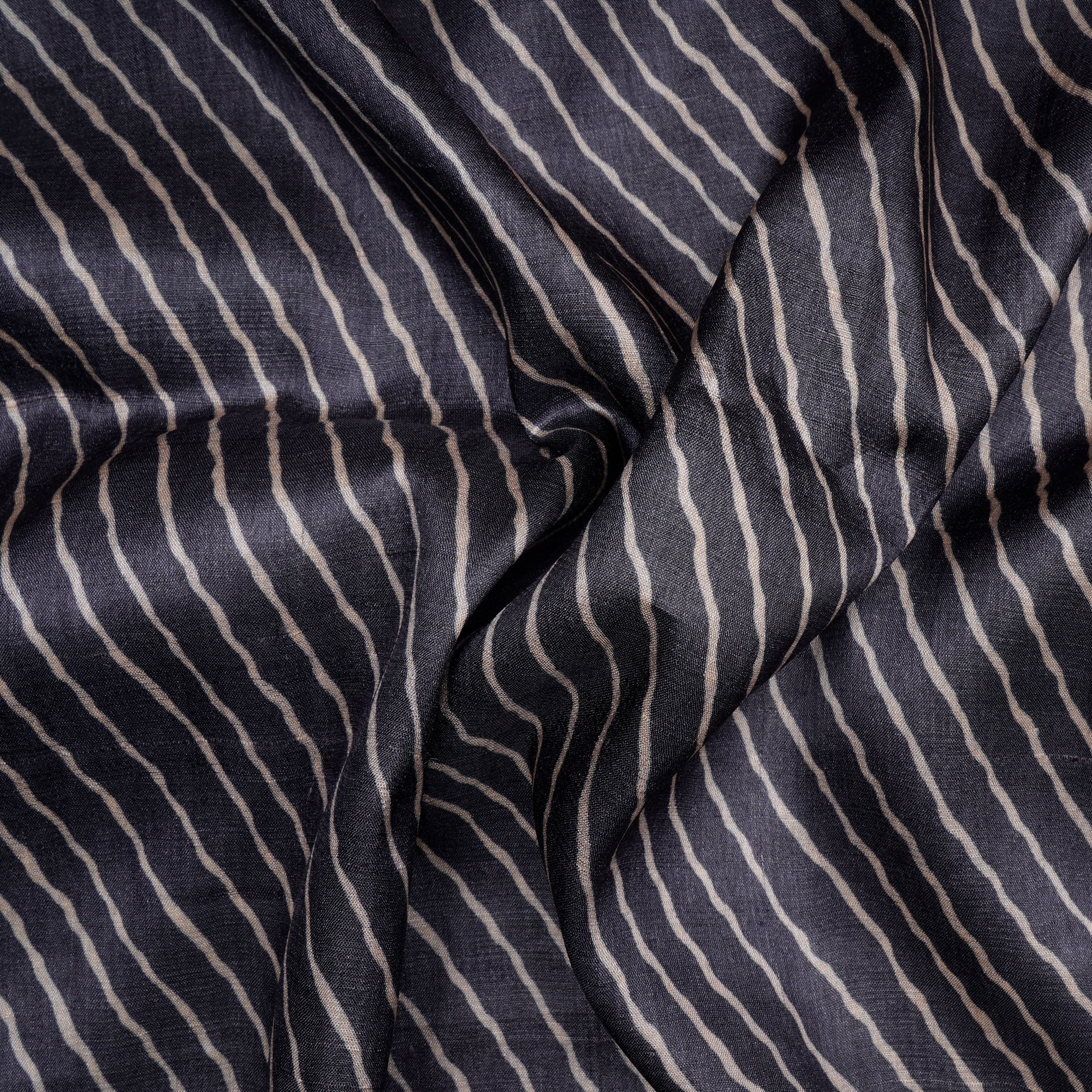 Black Lehariya Pattern Digital Print Tusser Silk Fabric