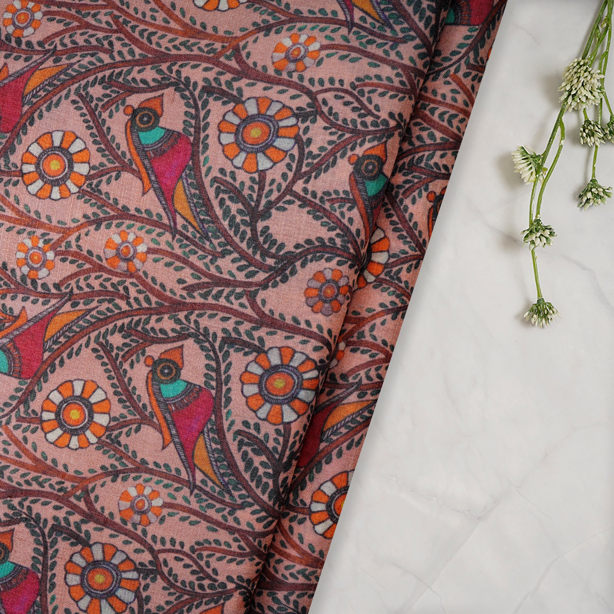 Multi Color All Over Pattern Digital Print Tusser Silk Fabric