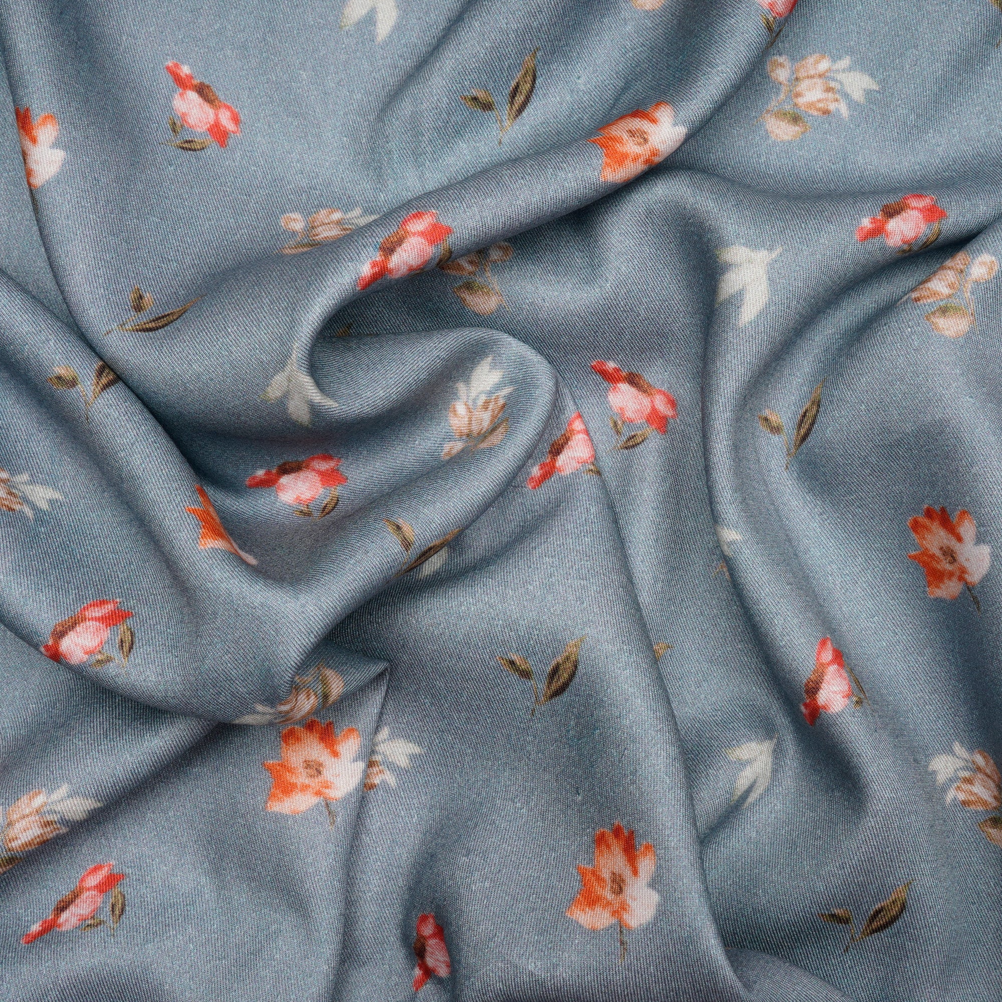 Light Grey Floral Pattern Digital Print Tencel Modal Twill Fabric