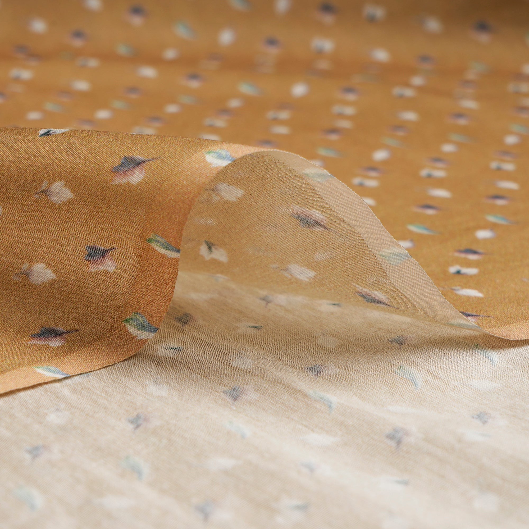 Taffy Leaf Pattern Digital Print Chanderi Fabric
