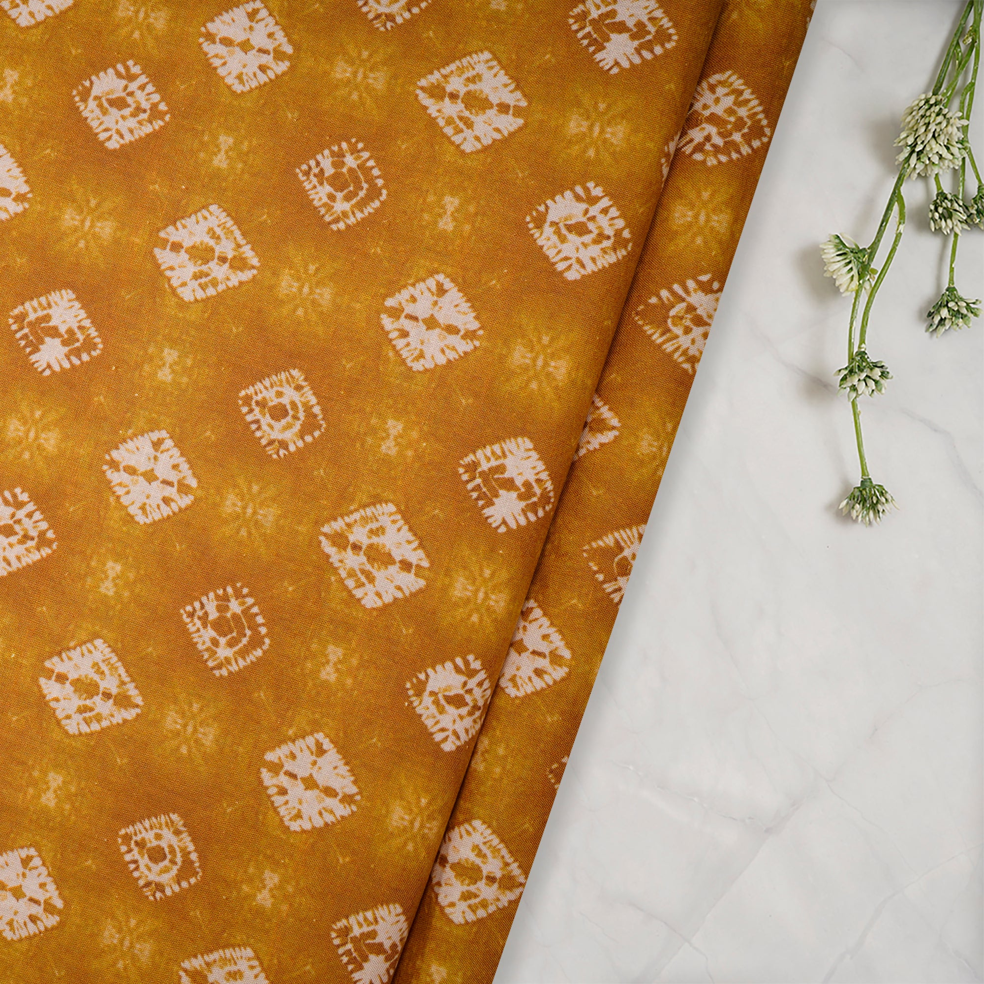 Honey Mustard Shibori Pattern Digital Print Fancy Linen Fabric
