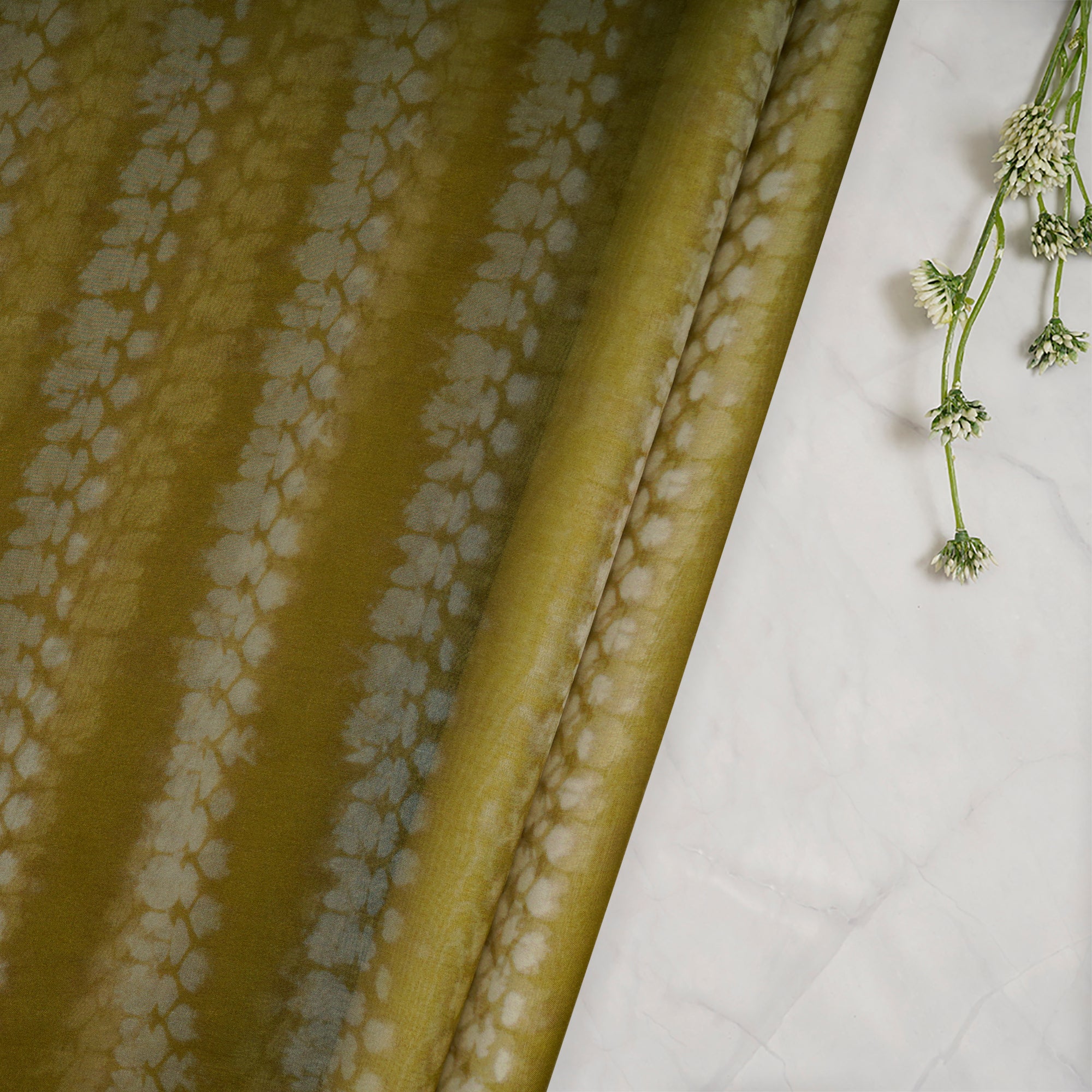Olive Stripe Pattern Digital Print Organza Silk Fabric